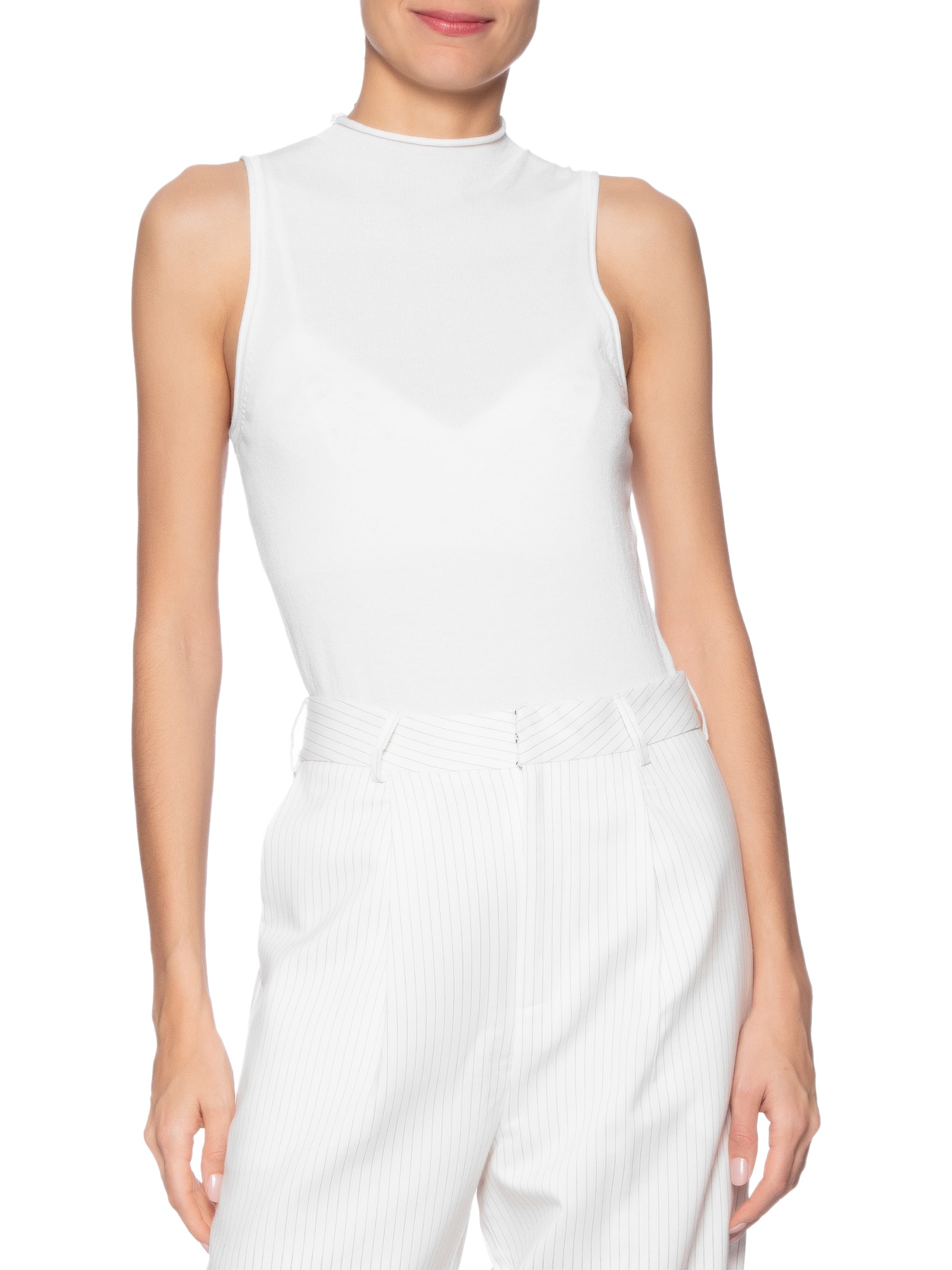 Regata Feminina De Tricot Cropped Rib Larga Branco  Animale Jeans