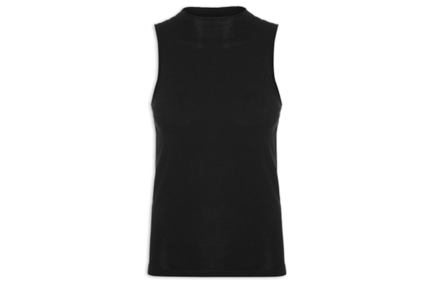 Regata Feminina De Tricot Cropped Rib Larga - Preto