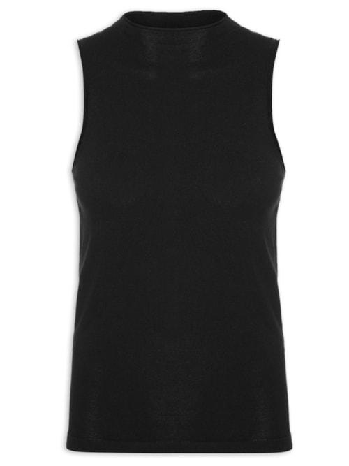 Regata Feminina De Tricot Cropped Rib Larga – Preto