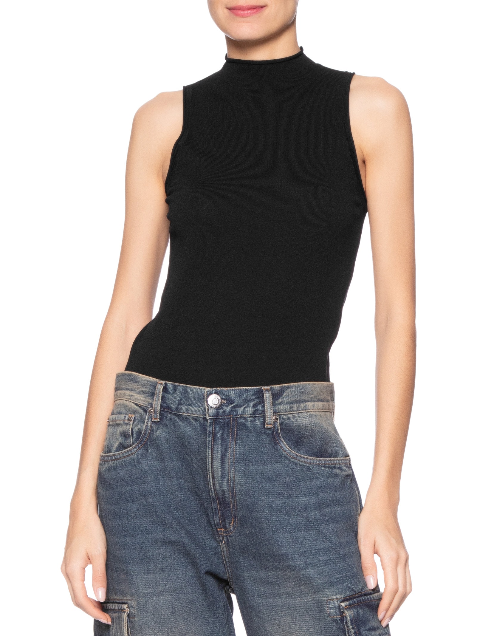 Regata Feminina De Tricot Cropped Rib Larga Preto Animale Jeans