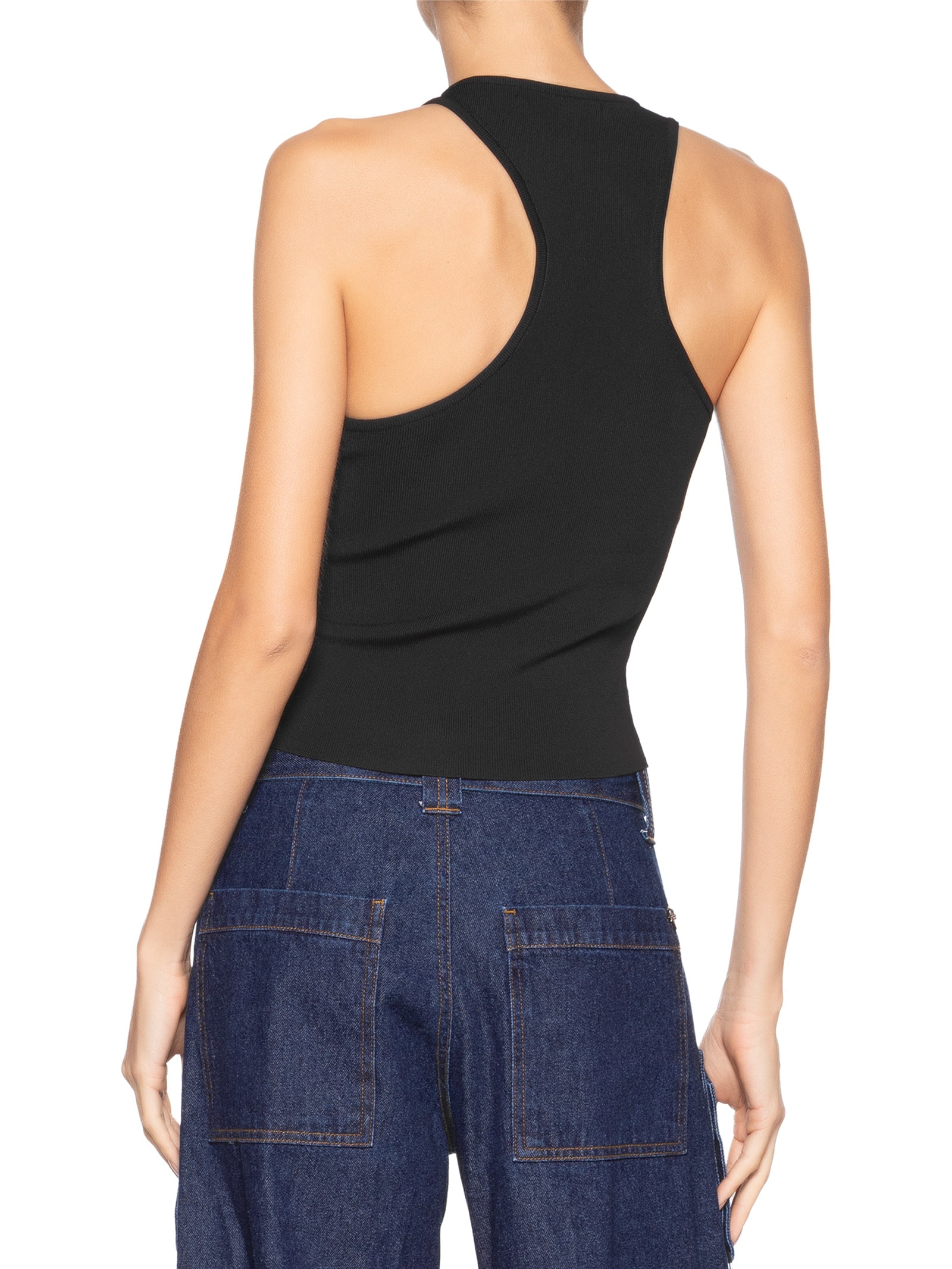 Regata Feminina De Tricot Decote Costas Assimétrica Preto Animale