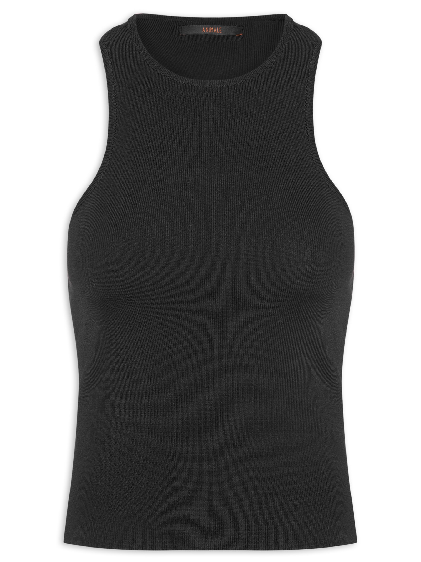 Regata Feminina De Tricot Decote Costas Assimétrica Preto Animale