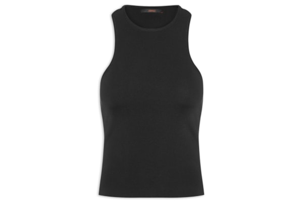 Regata Feminina De Tricot Decote Costas Assimétrica - Preto