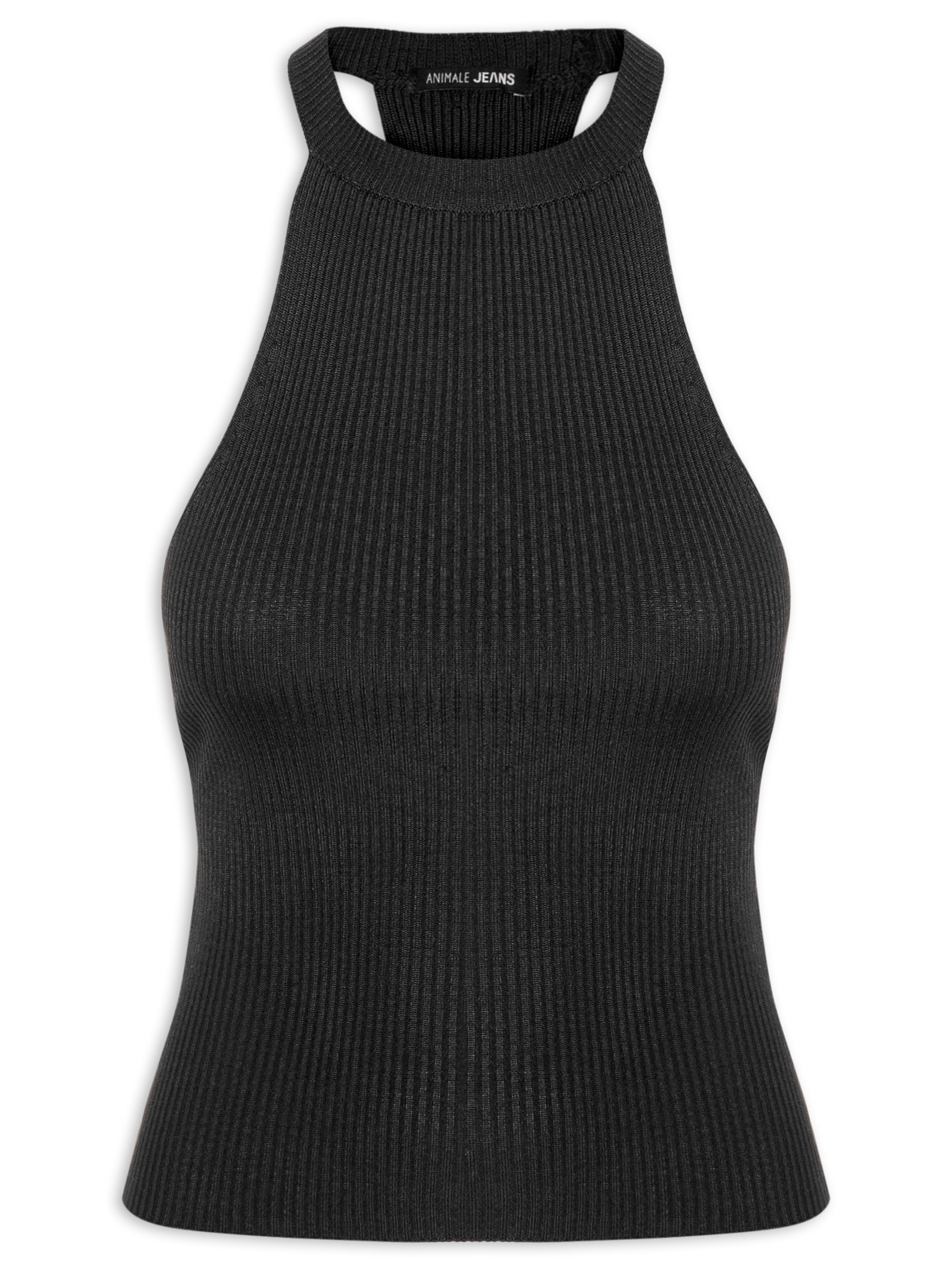 Regata Feminina de Tricot Decote Profundo Costas Preto Animale Jeans
