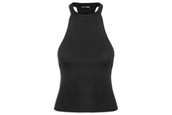Regata Feminina de Tricot Decote Profundo Costas - Preto