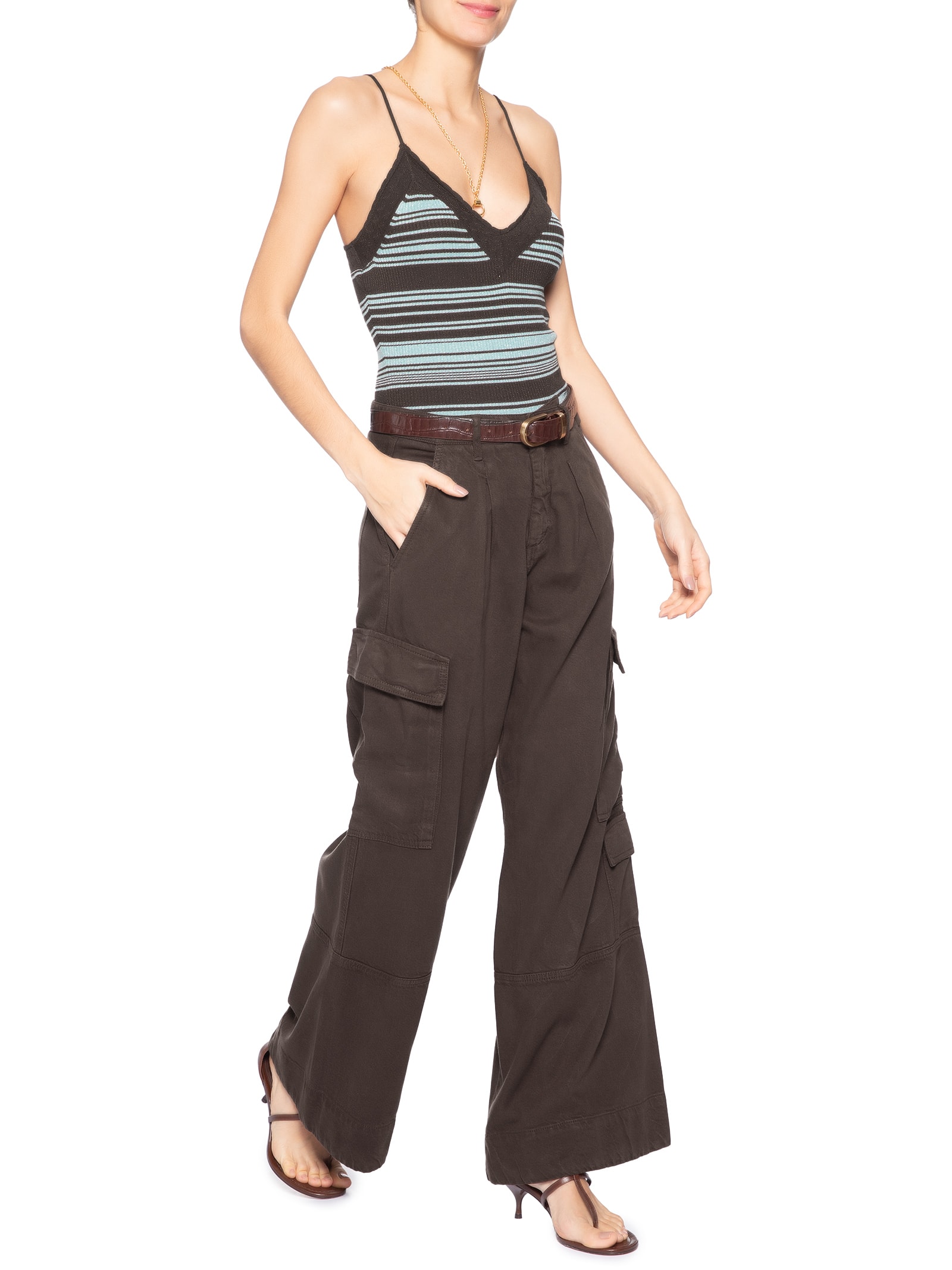 Regata Feminina De Tricot Listra Bicolor Com Lure Marrom Animale