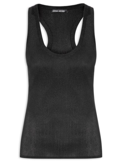 Regata Feminina De Tricot Rib Transparência – Preto