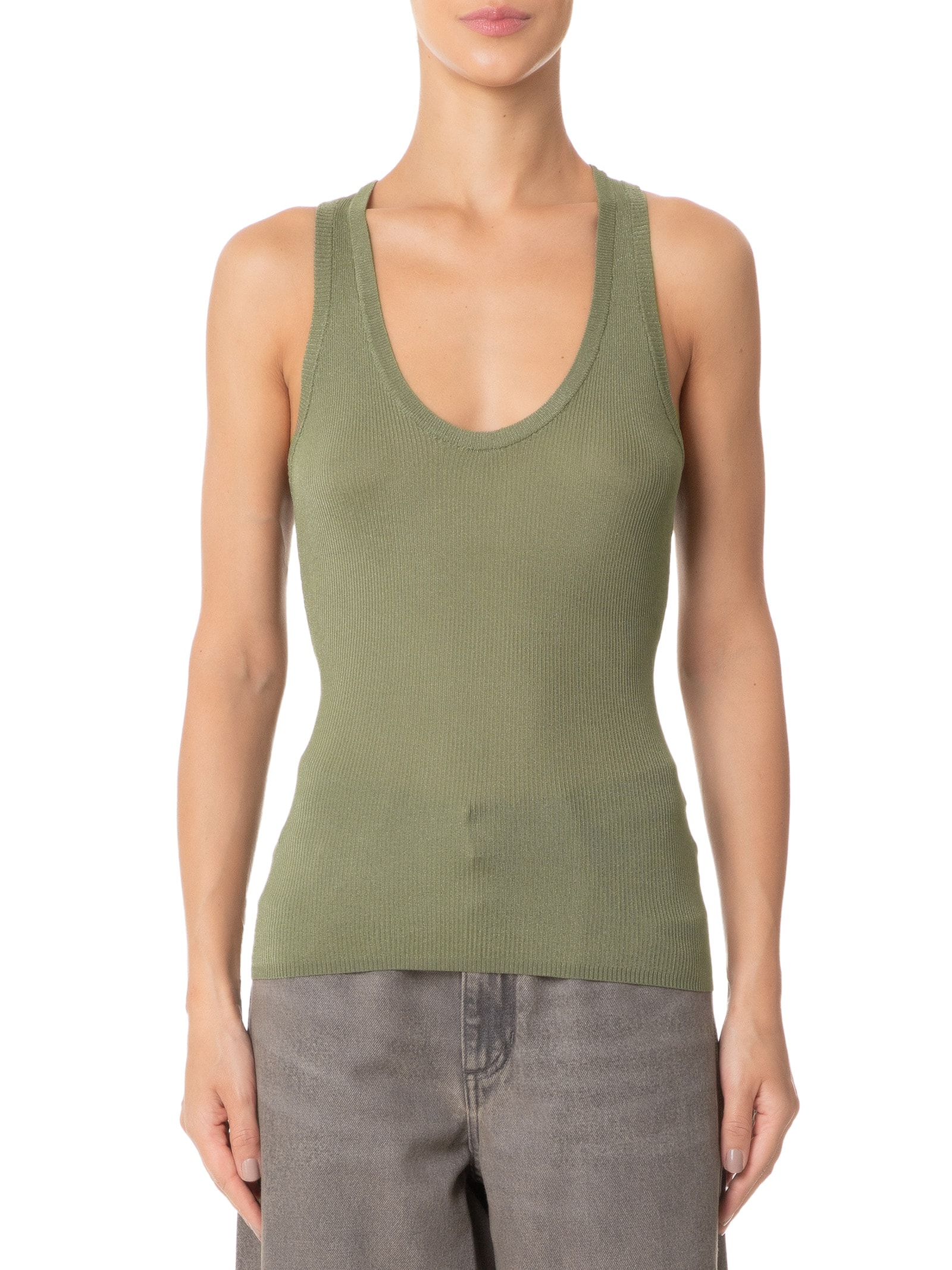 Regata Feminina De Tricot Rib Transparência Verde Animale Jeans