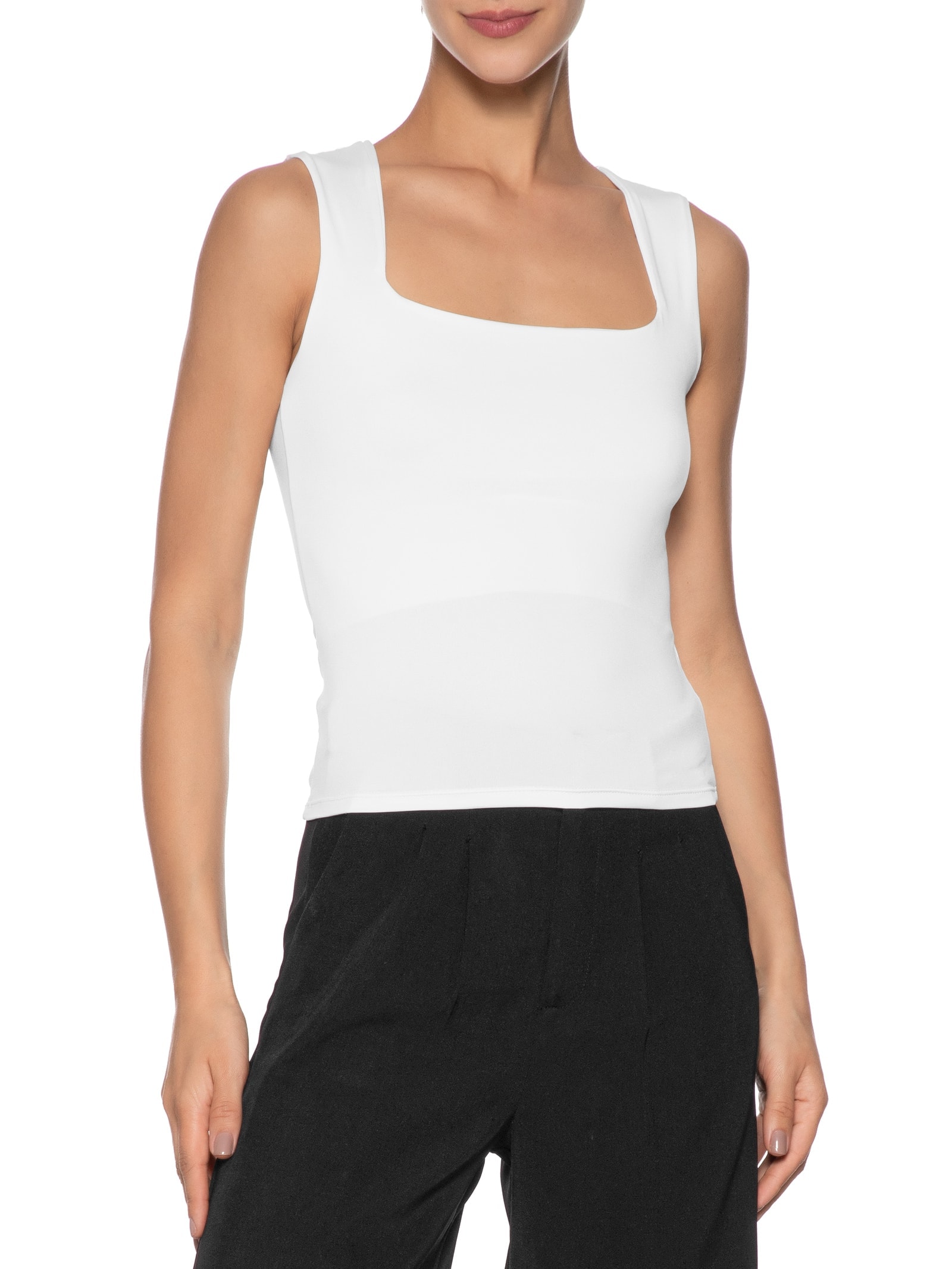 Regata Feminina Decote Quadrado Branco Basiq
