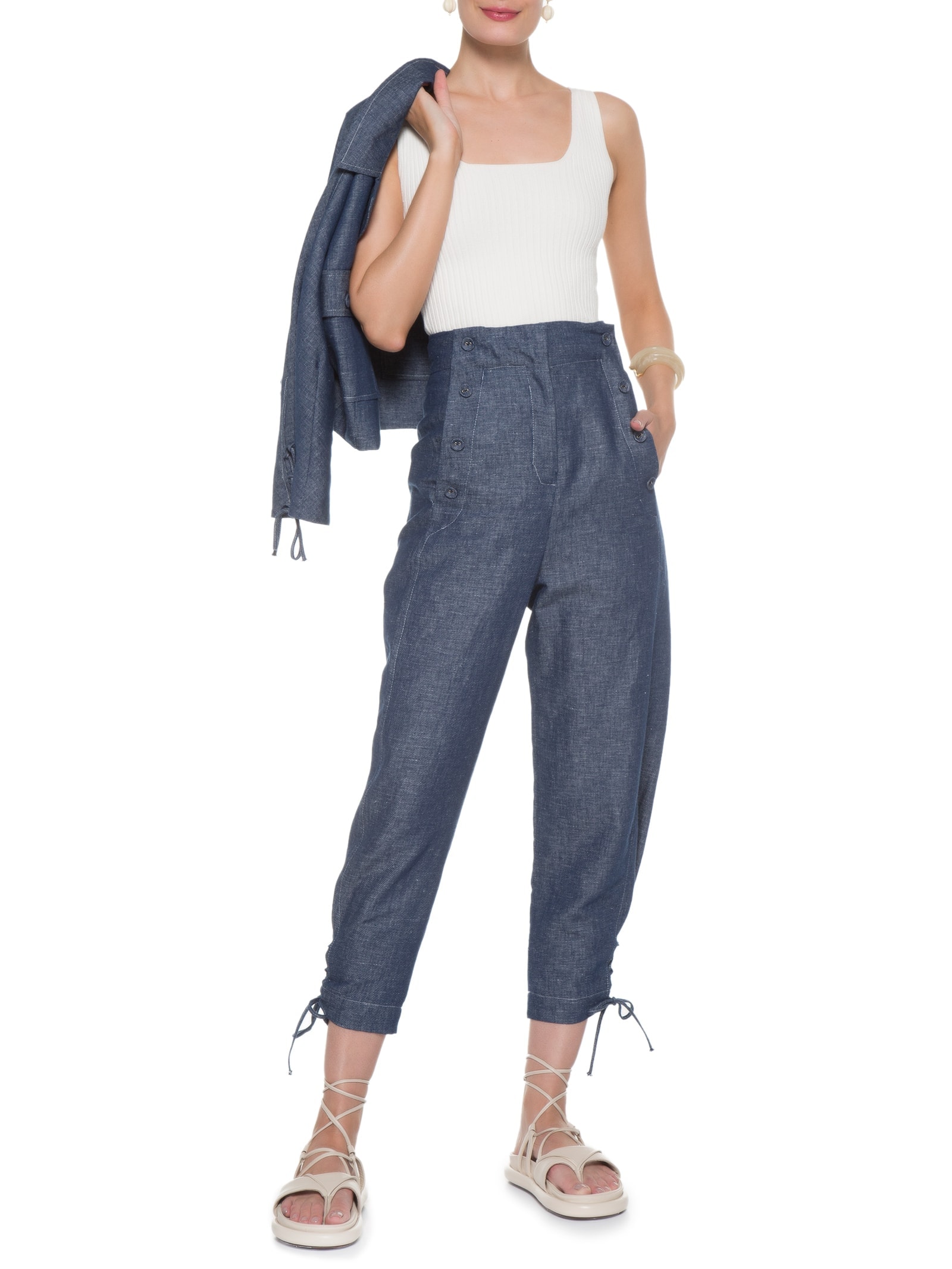 Regata Feminina Decote Quadrado- Off White Anselmi