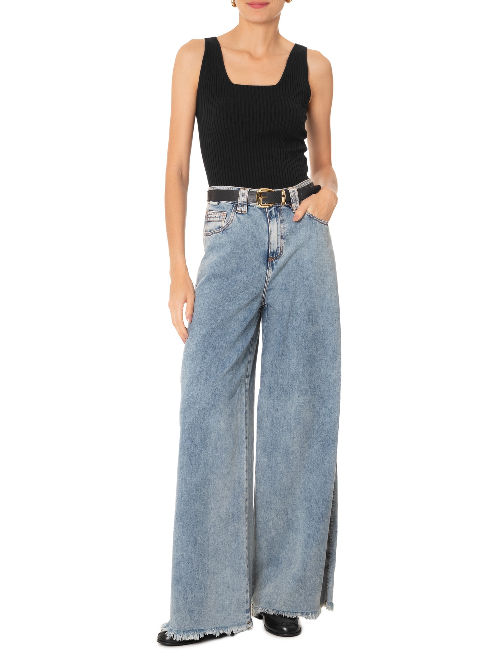 Regata Feminina Decote Quadrado Preto  Anselmi