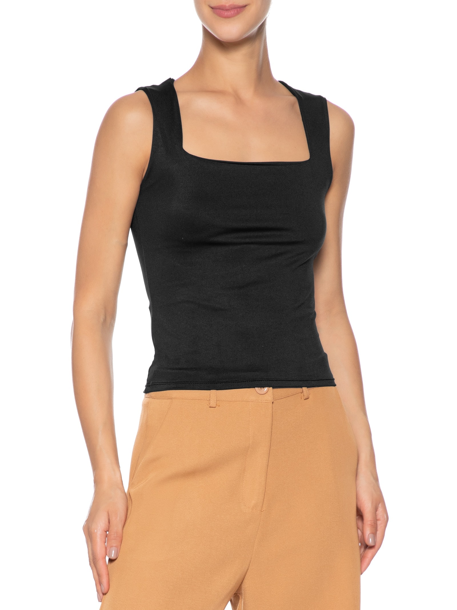 Regata Feminina Decote Quadrado Preto Basiq