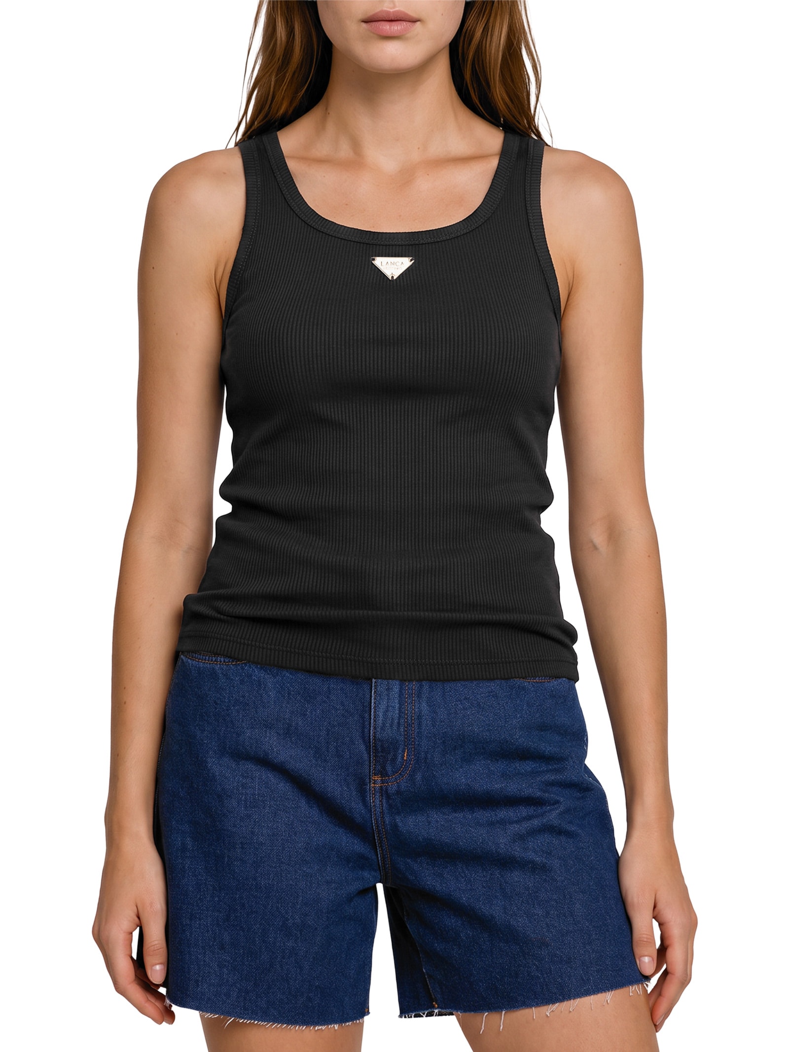 Regata Feminina Decote Quadrado Preto Lança Perfume