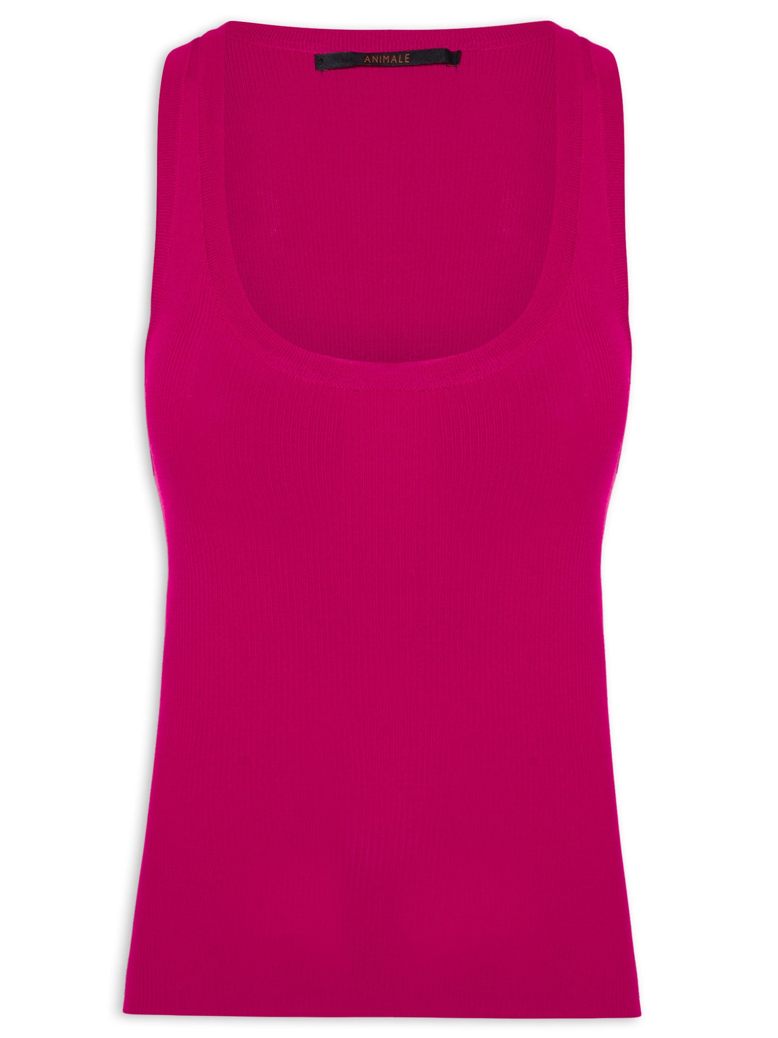 Regata Feminina Decote U Canelado Color Rosa Animale