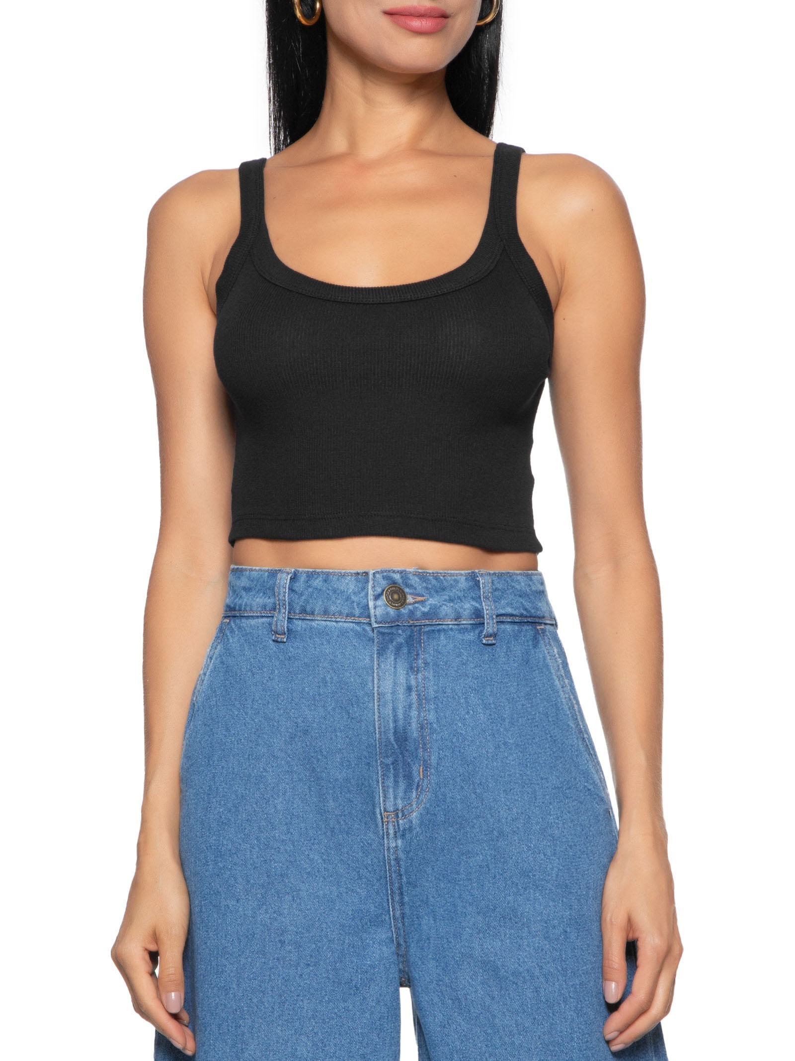 Regata Feminina Decote U Cropped Preto Hering