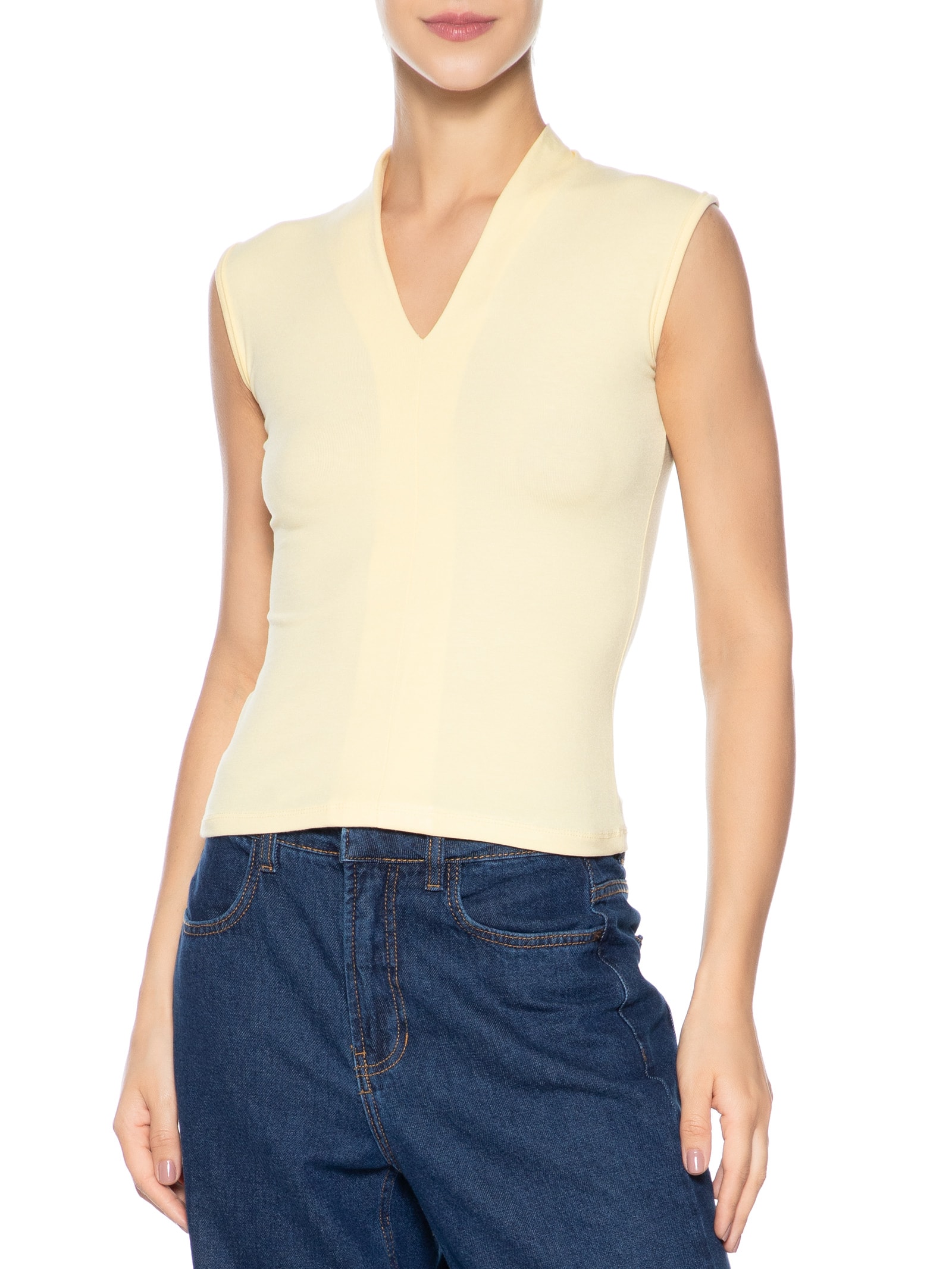 Regata Feminina Decote V Amarelo Basiq