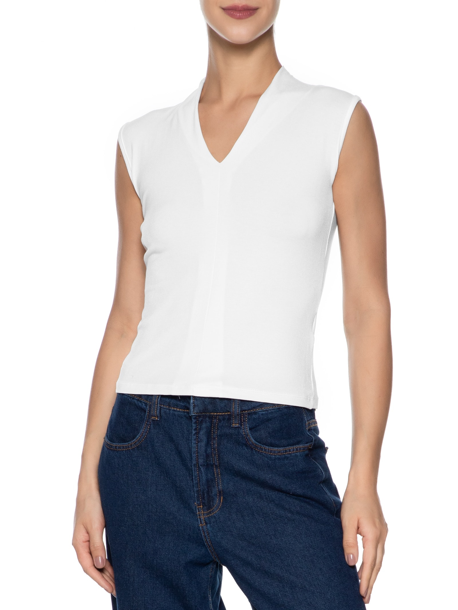 Regata Feminina Decote V Branco Basiq