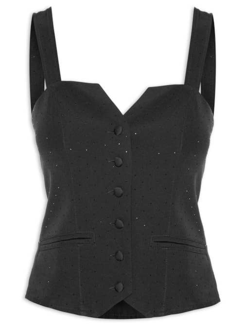 Regata Feminina Decote V Com Brilho – Preto