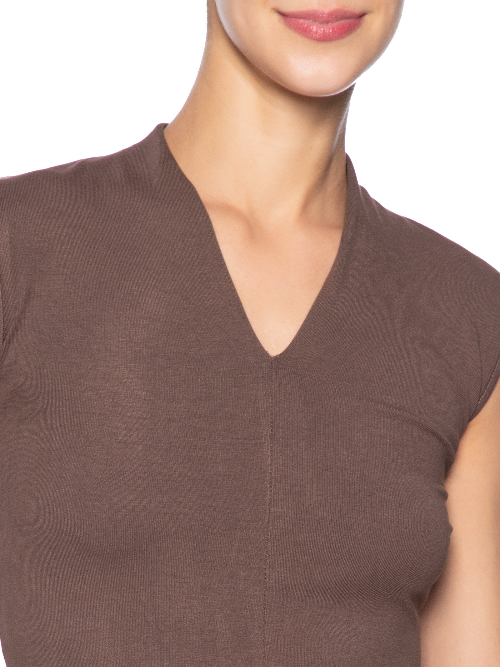 Regata Feminina Decote V Marrom Basiq