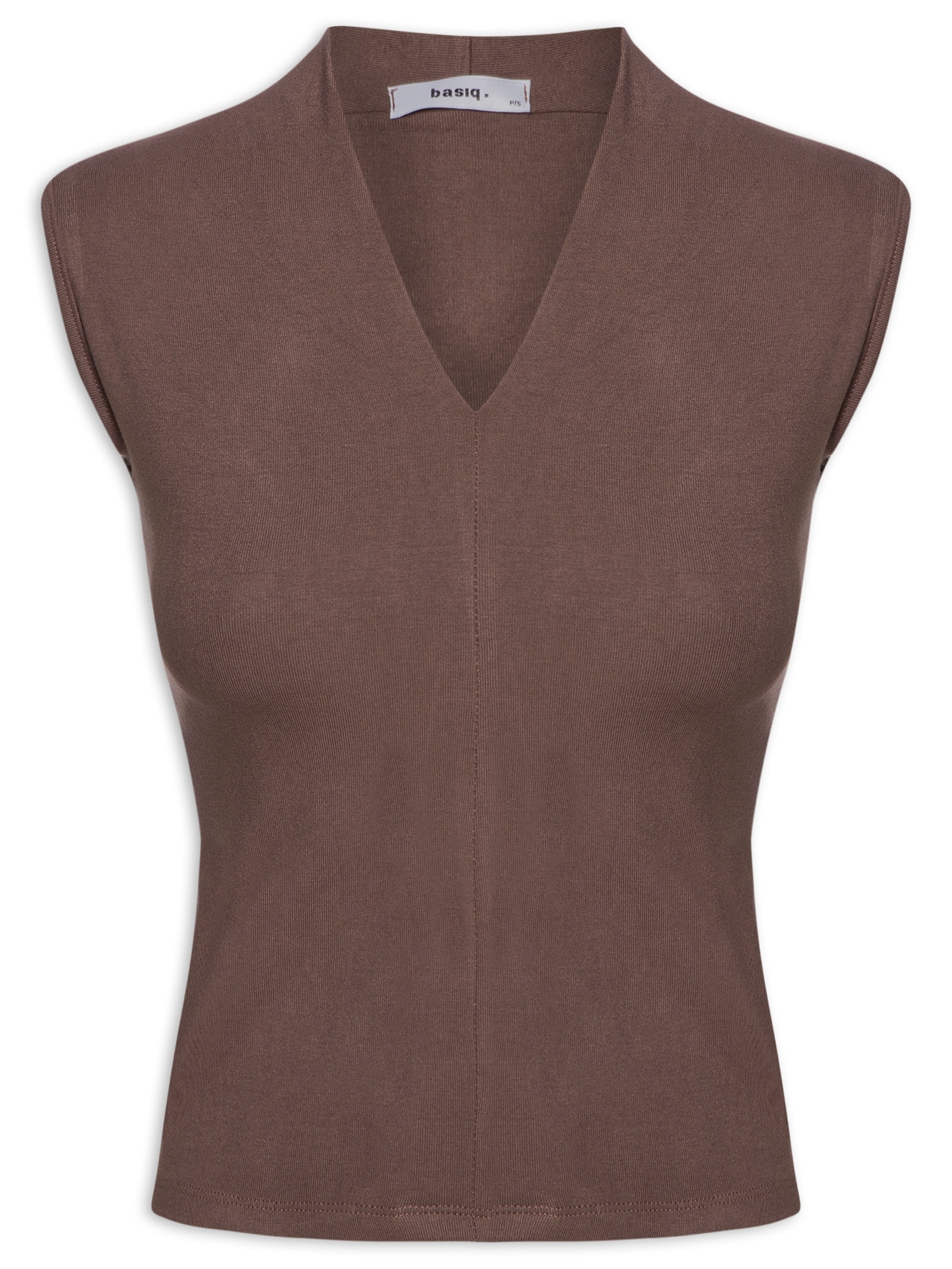 Regata Feminina Decote V Marrom Basiq