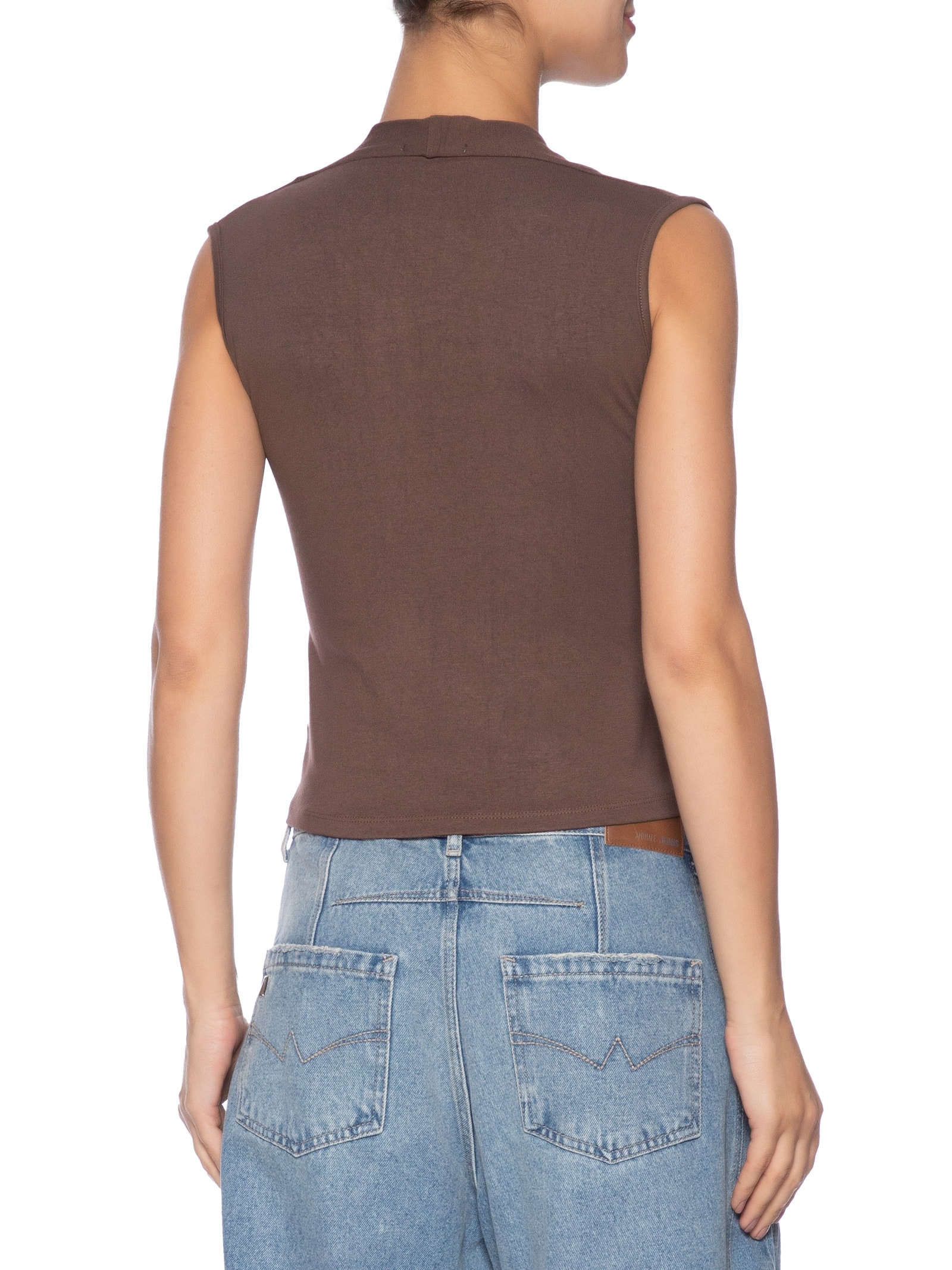 Regata Feminina Decote V Marrom Basiq