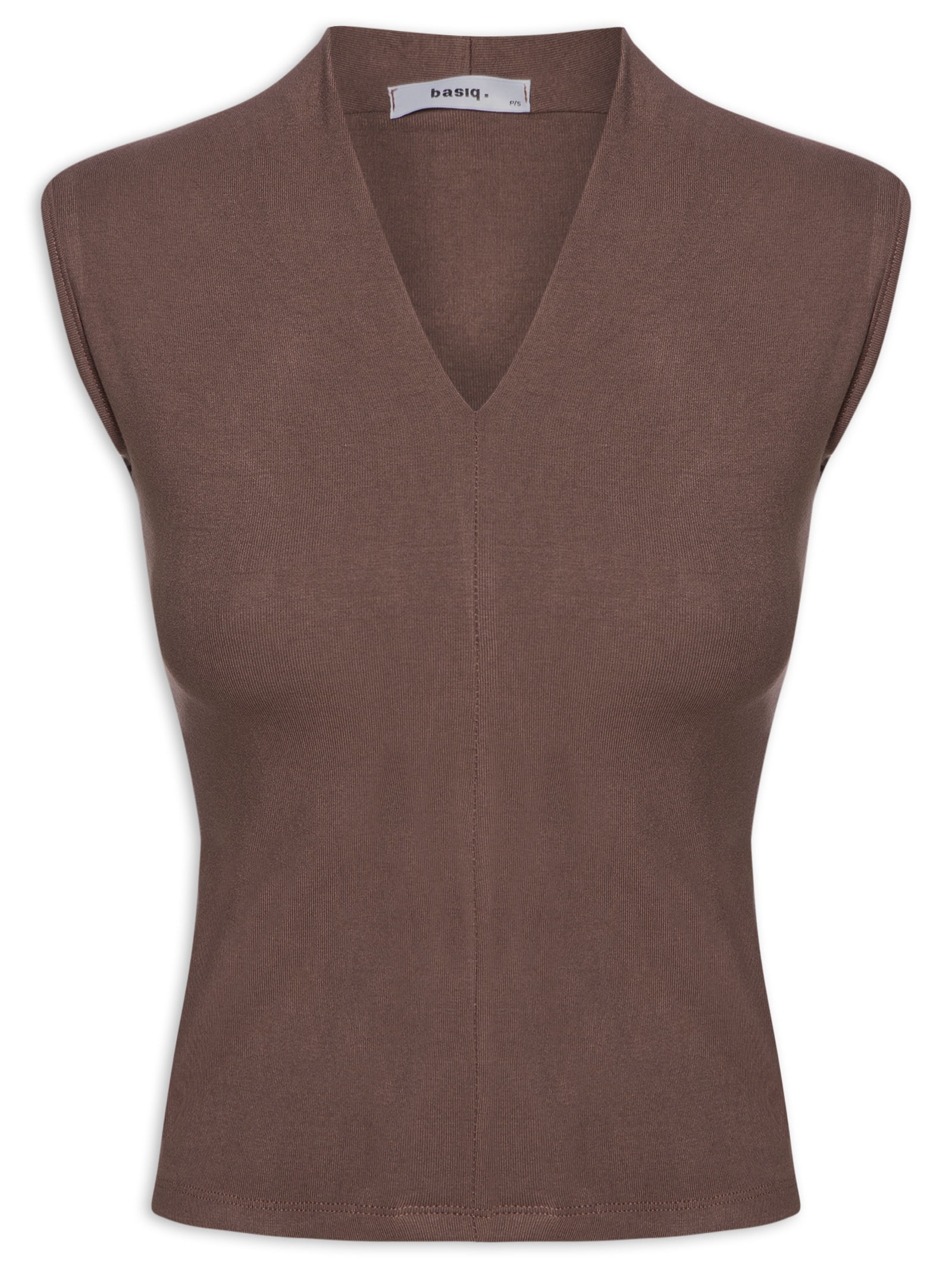 Regata Feminina Decote V Marrom Basiq