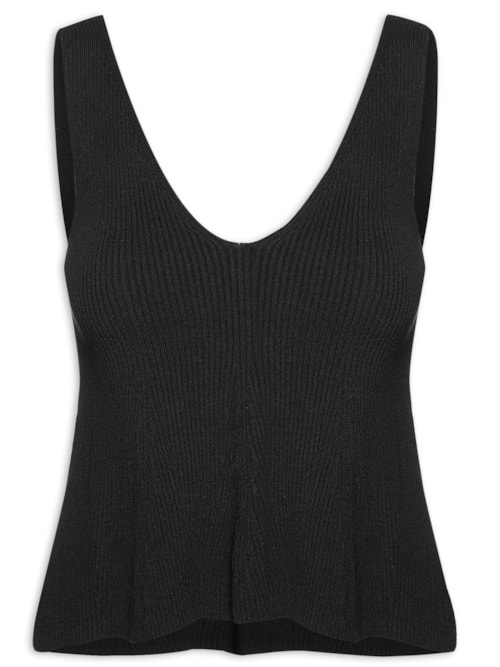 Regata Feminina Decote V Peplum Tricot – Preto