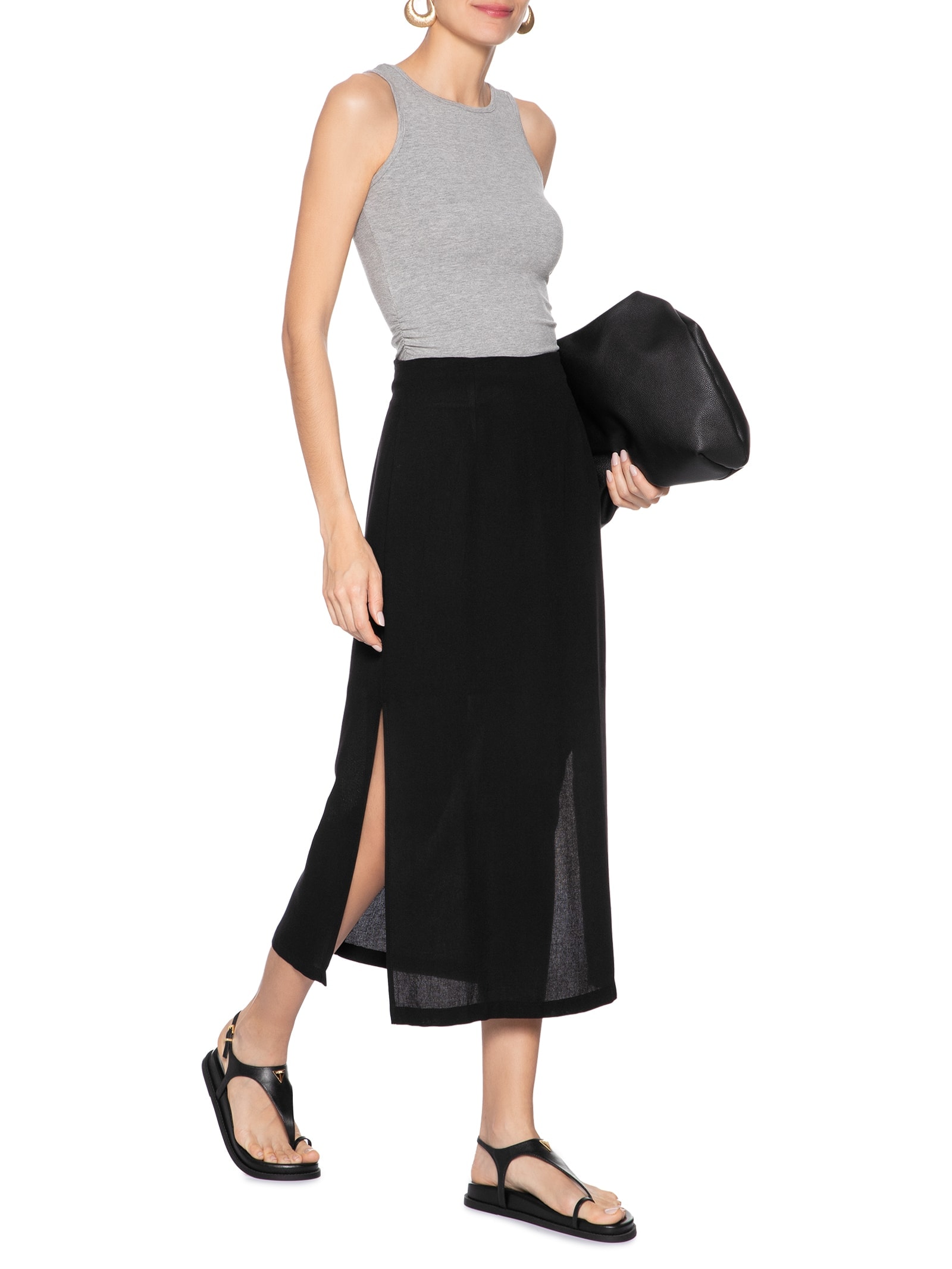 Regata Feminina Detalhe Drapeado Cinza Basiq