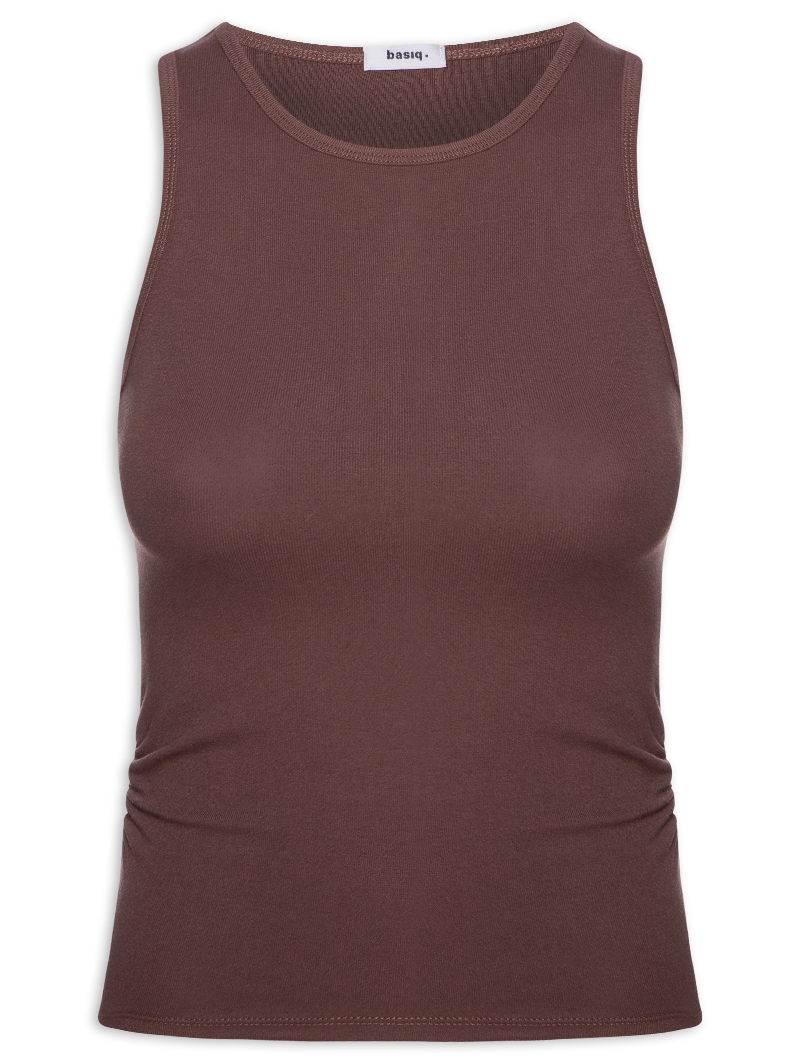 Regata Feminina Detalhe Drapeado Marrom Basiq