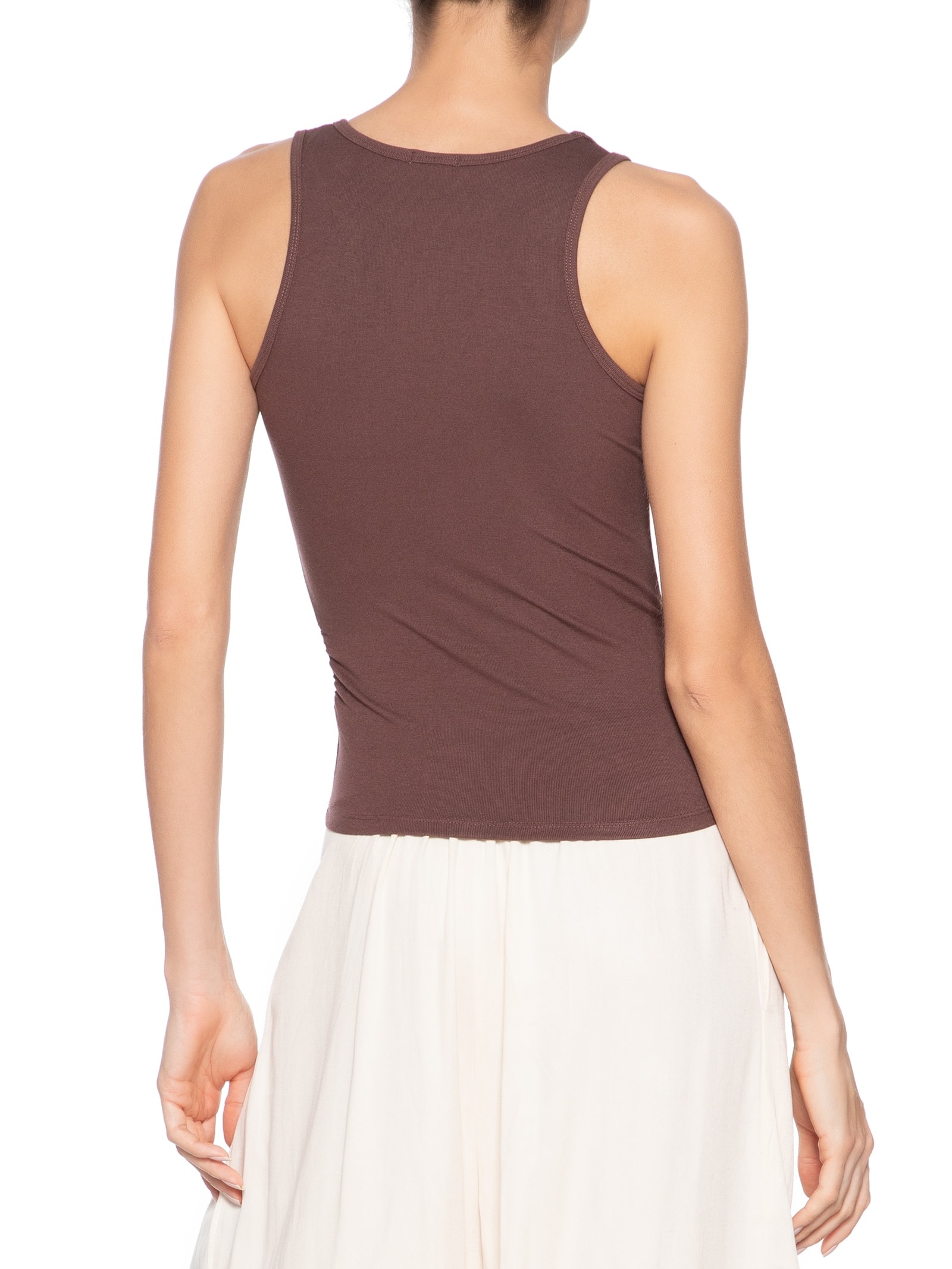 Regata Feminina Detalhe Drapeado Marrom Basiq