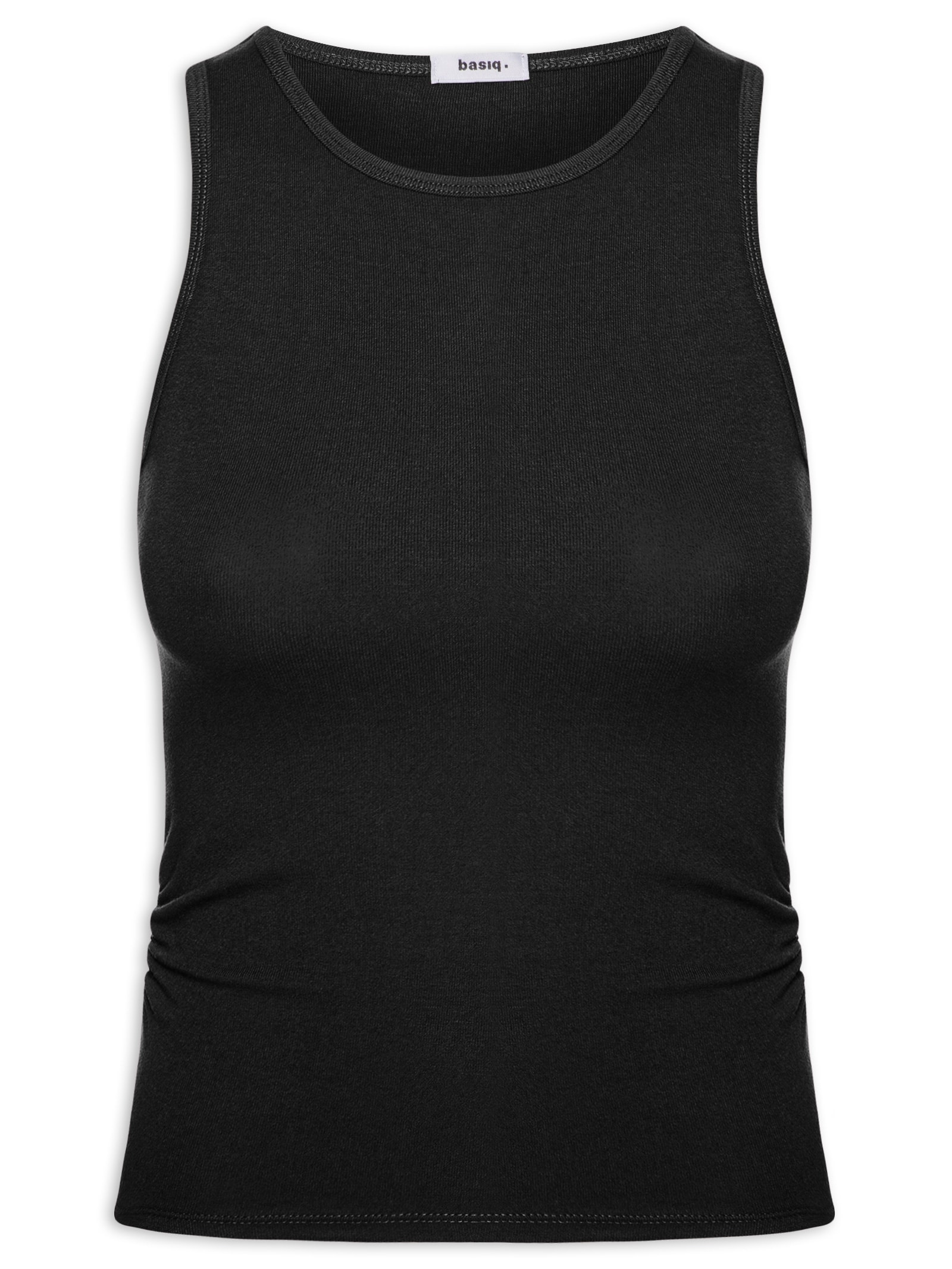 Regata Feminina Detalhe Drapeado Preto Basiq