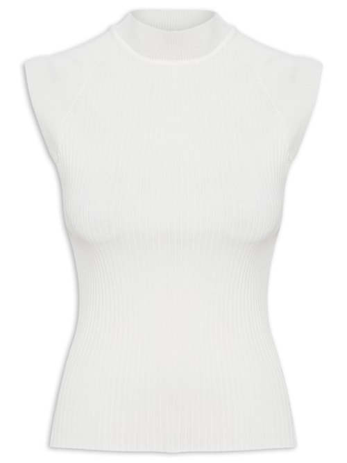 Regata Feminina Detalhes Recorte Tricot – Branco