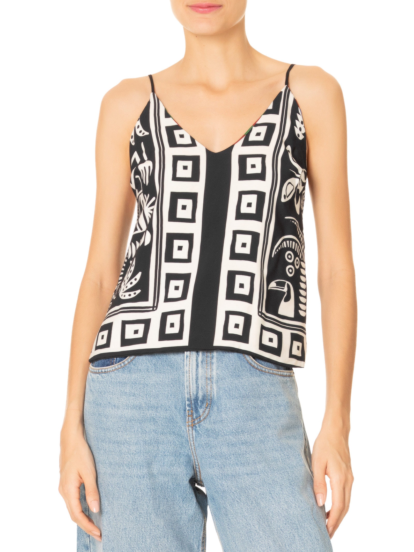 Regata Feminina Double Lenço Tropicano Preto Farm