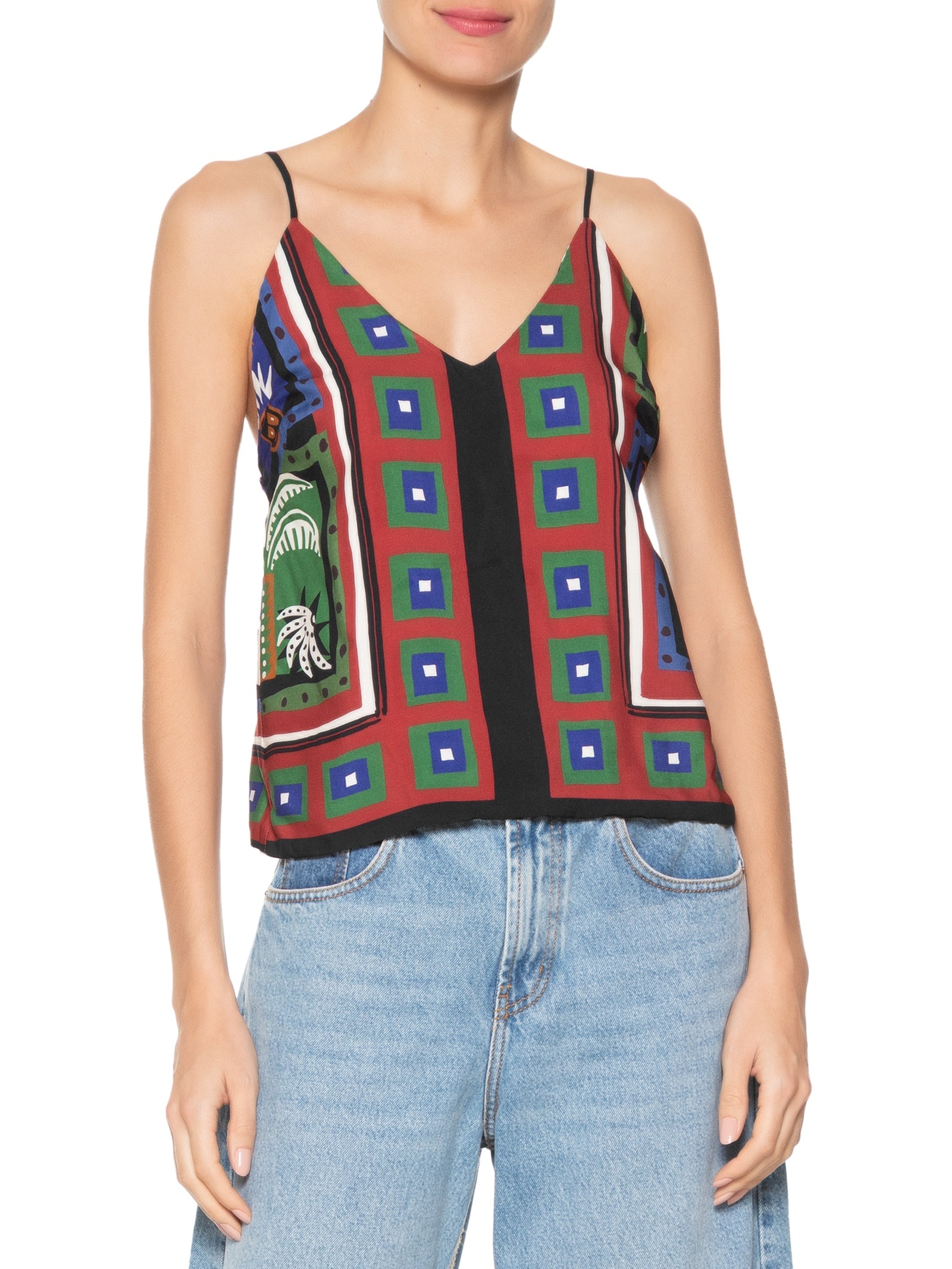 Regata Feminina Double Lenço Tropicano Preto Farm