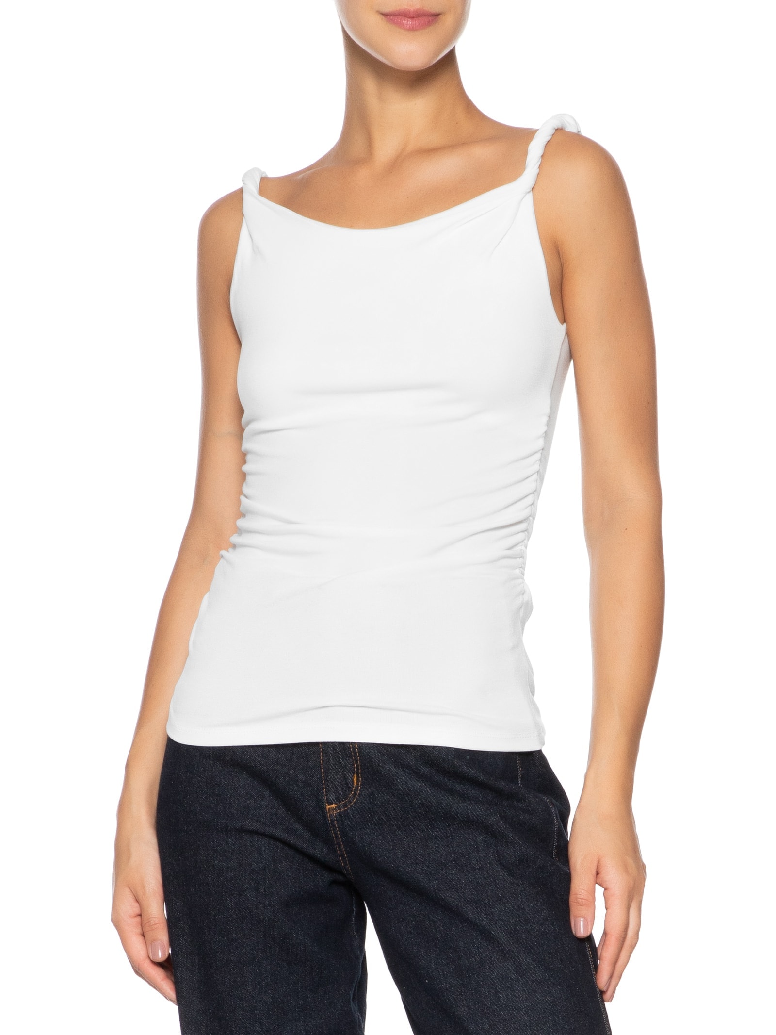 Regata Feminina Drapeada Branco Basiq