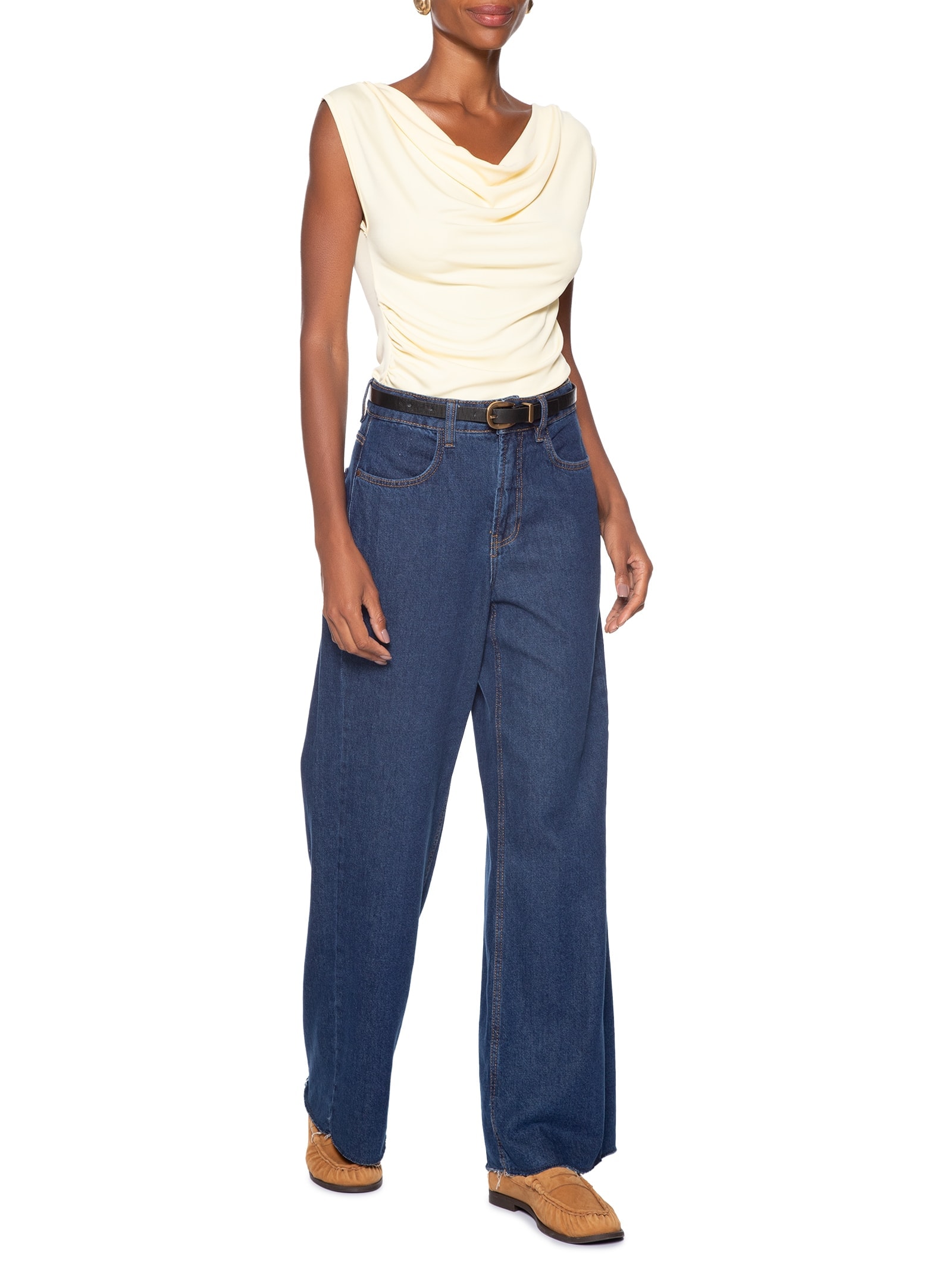 Regata Feminina Drapeada Degagê Amarelo Basiq