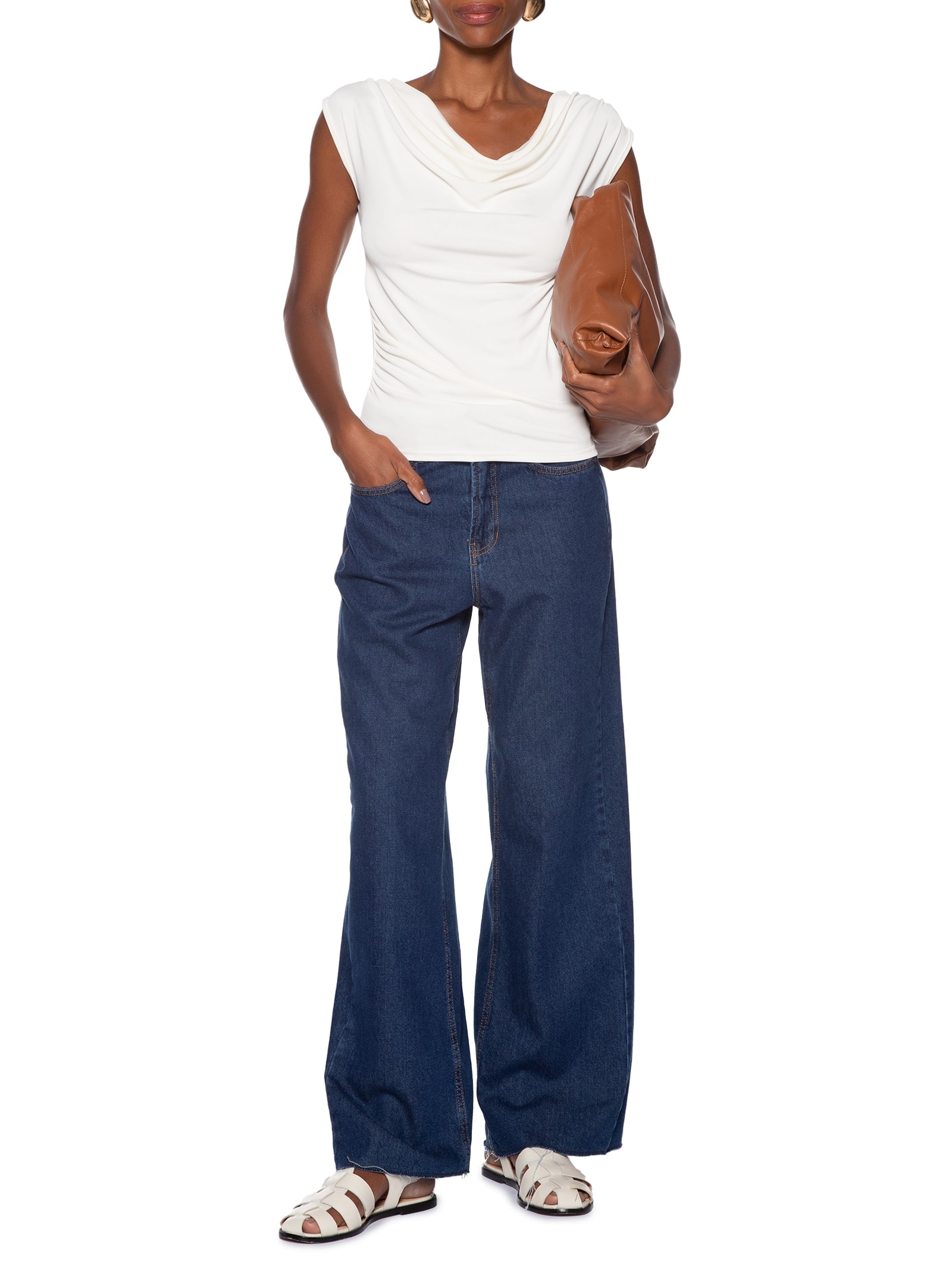 Regata Feminina Drapeada Degagê Branco Basiq