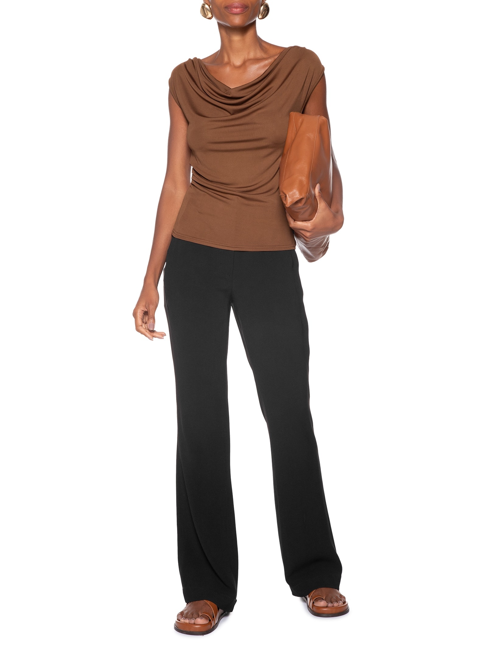 Regata Feminina Drapeada Degagê Marrom Basiq