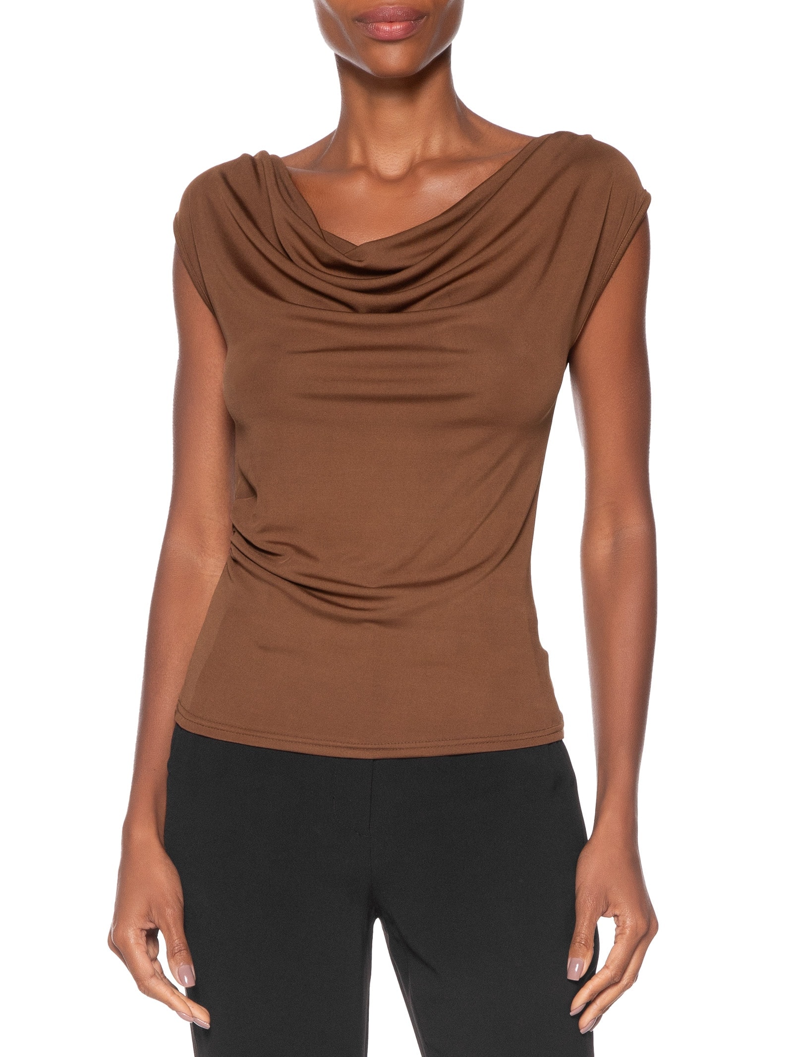 Regata Feminina Drapeada Degagê Marrom Basiq