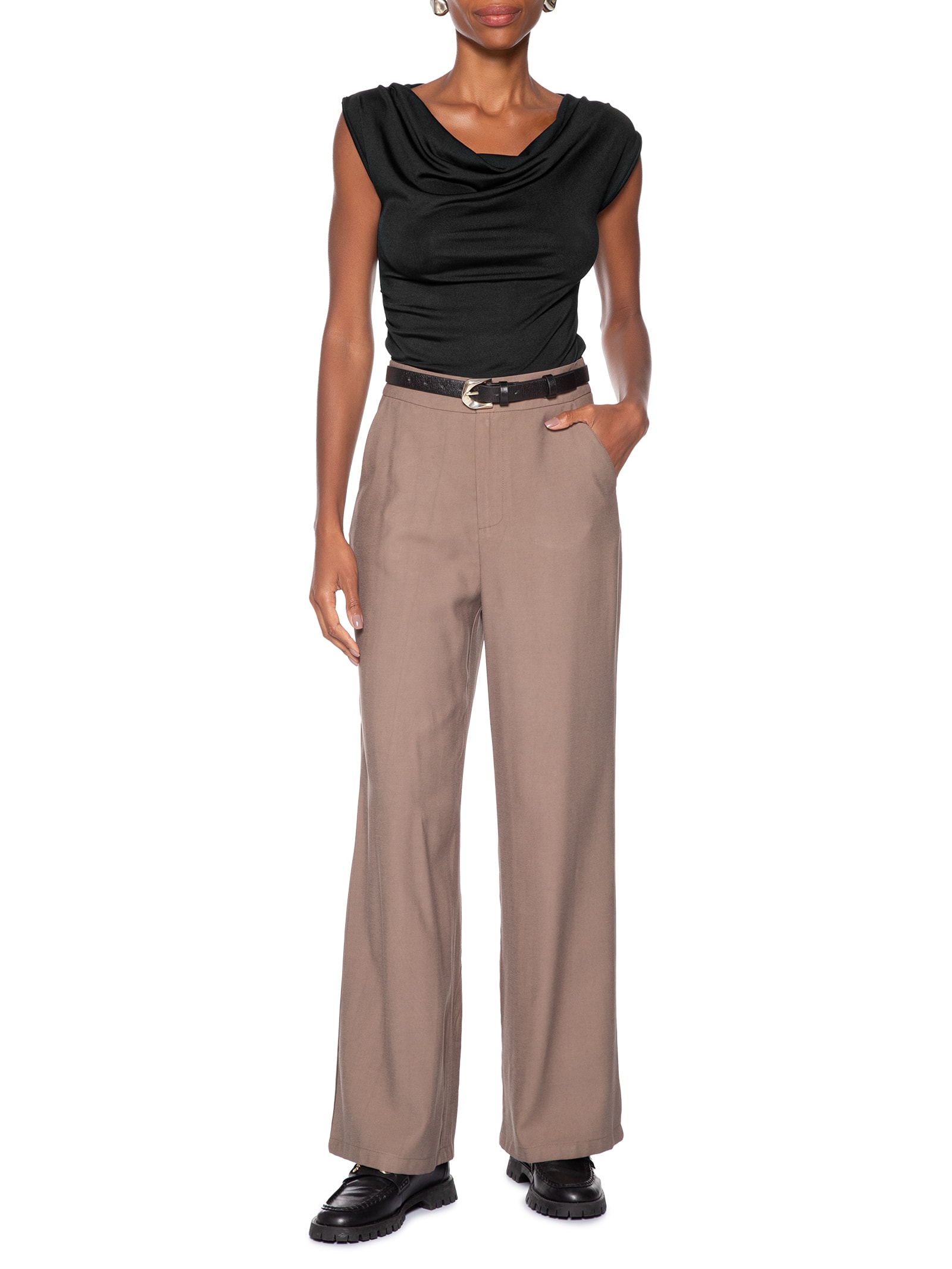 Regata Feminina Drapeada Degagê Preto Basiq