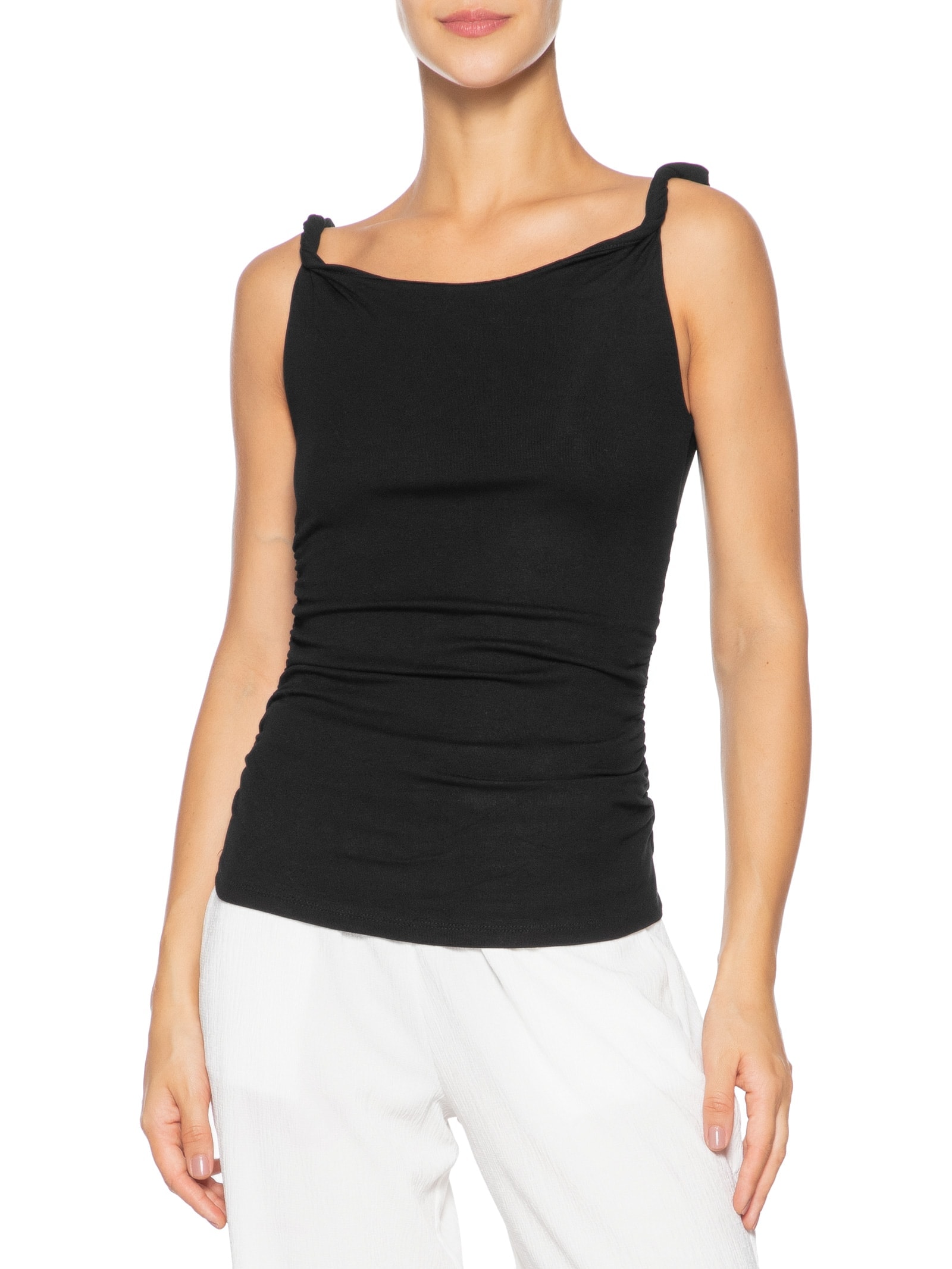 Regata Feminina Drapeada Preto Basiq