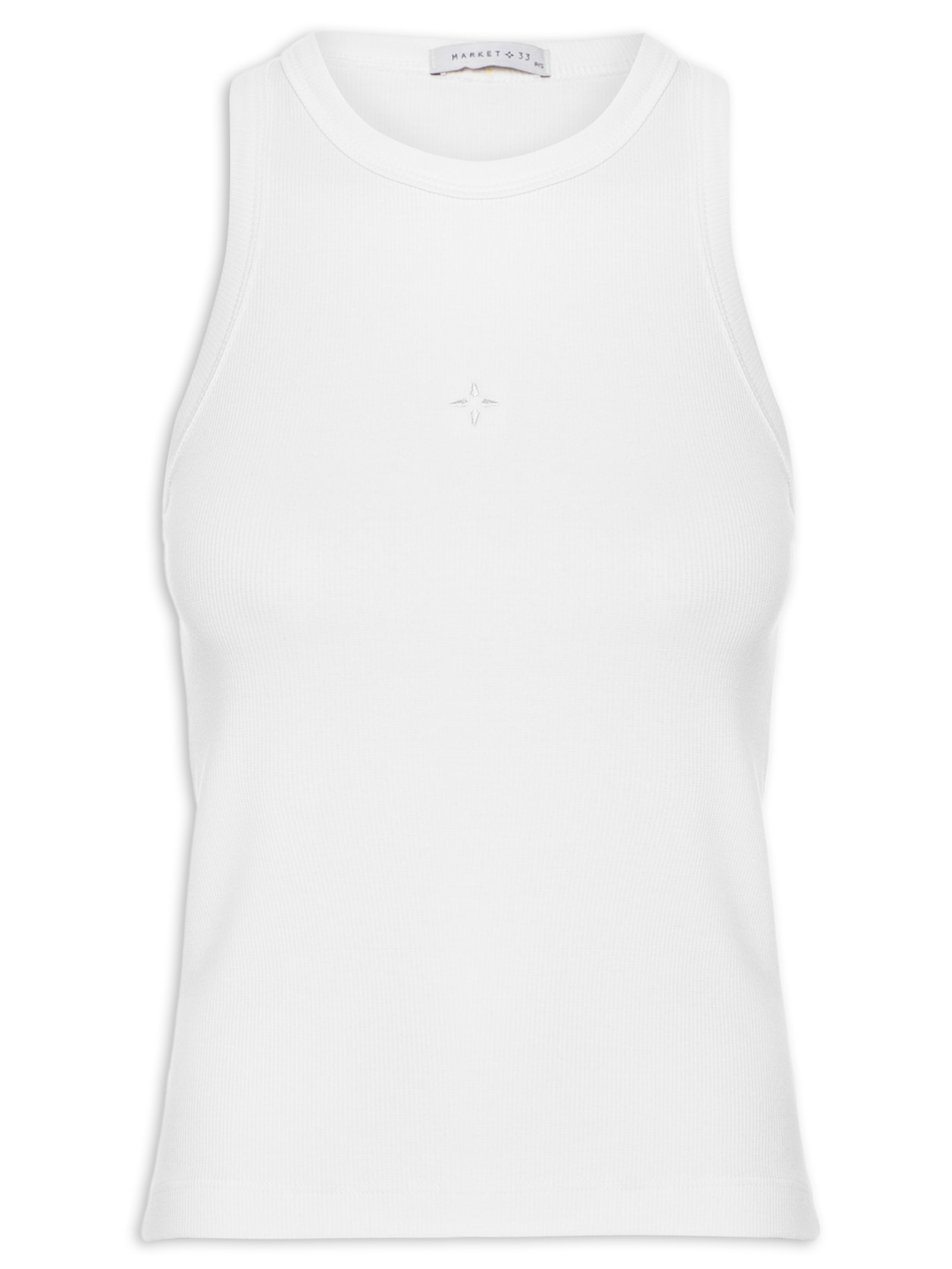 Regata Feminina Em Malha Com Bordado Branco Market 33