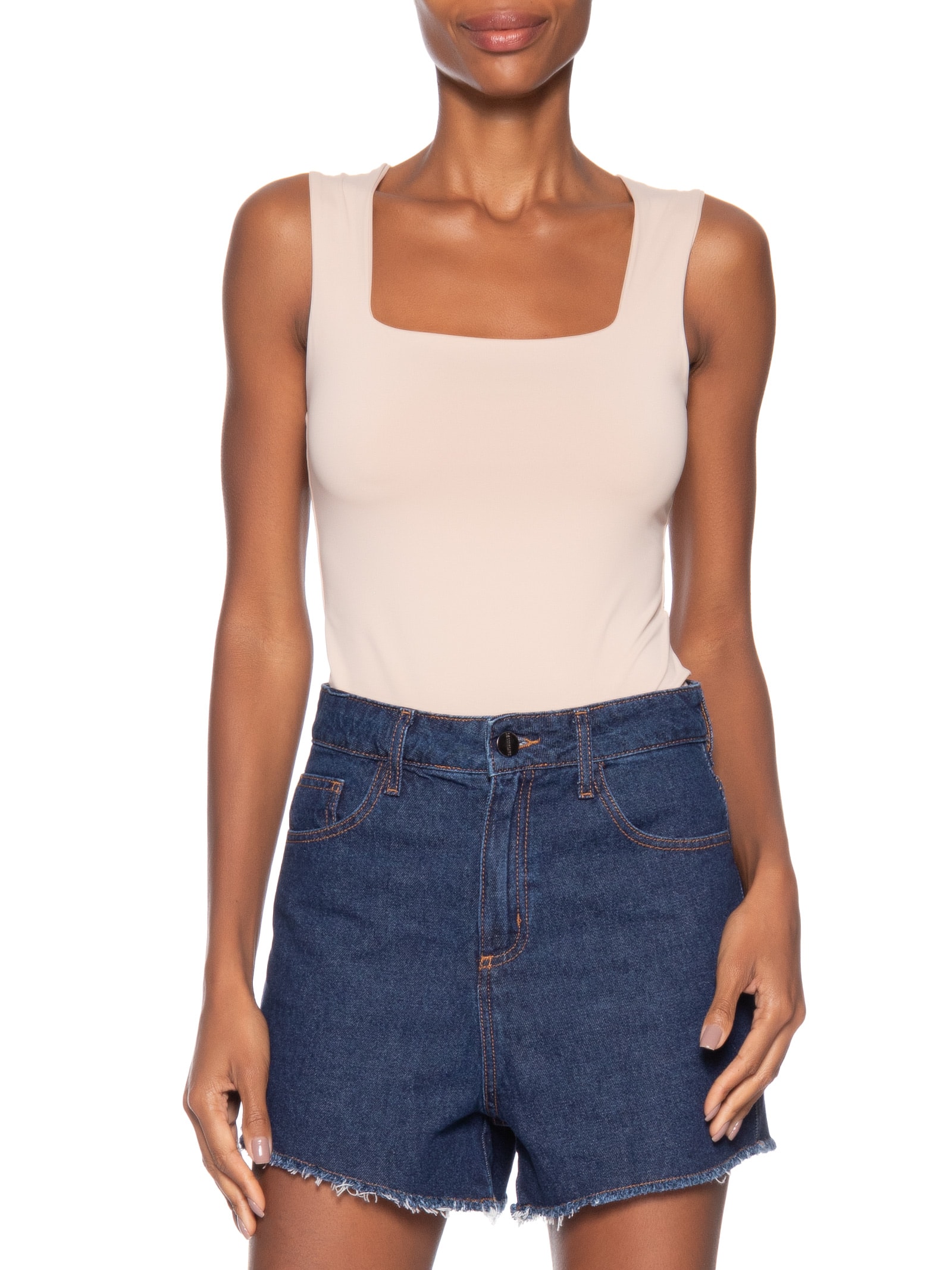 Regata Feminina em Poliamida com Decote Quadrado – Bege Market 33