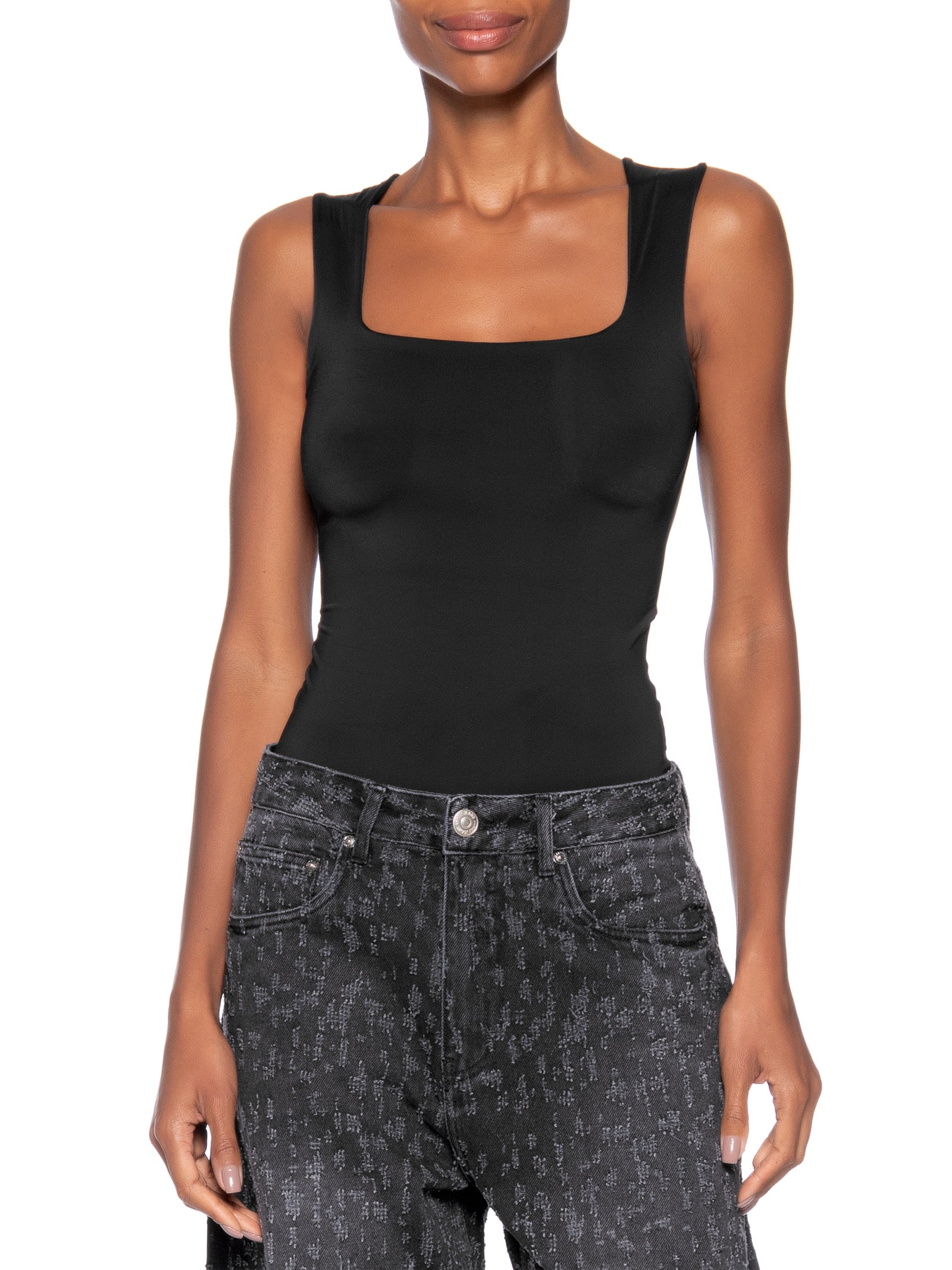 Regata Feminina em Poliamida com Decote Quadrado – Preto Market 33