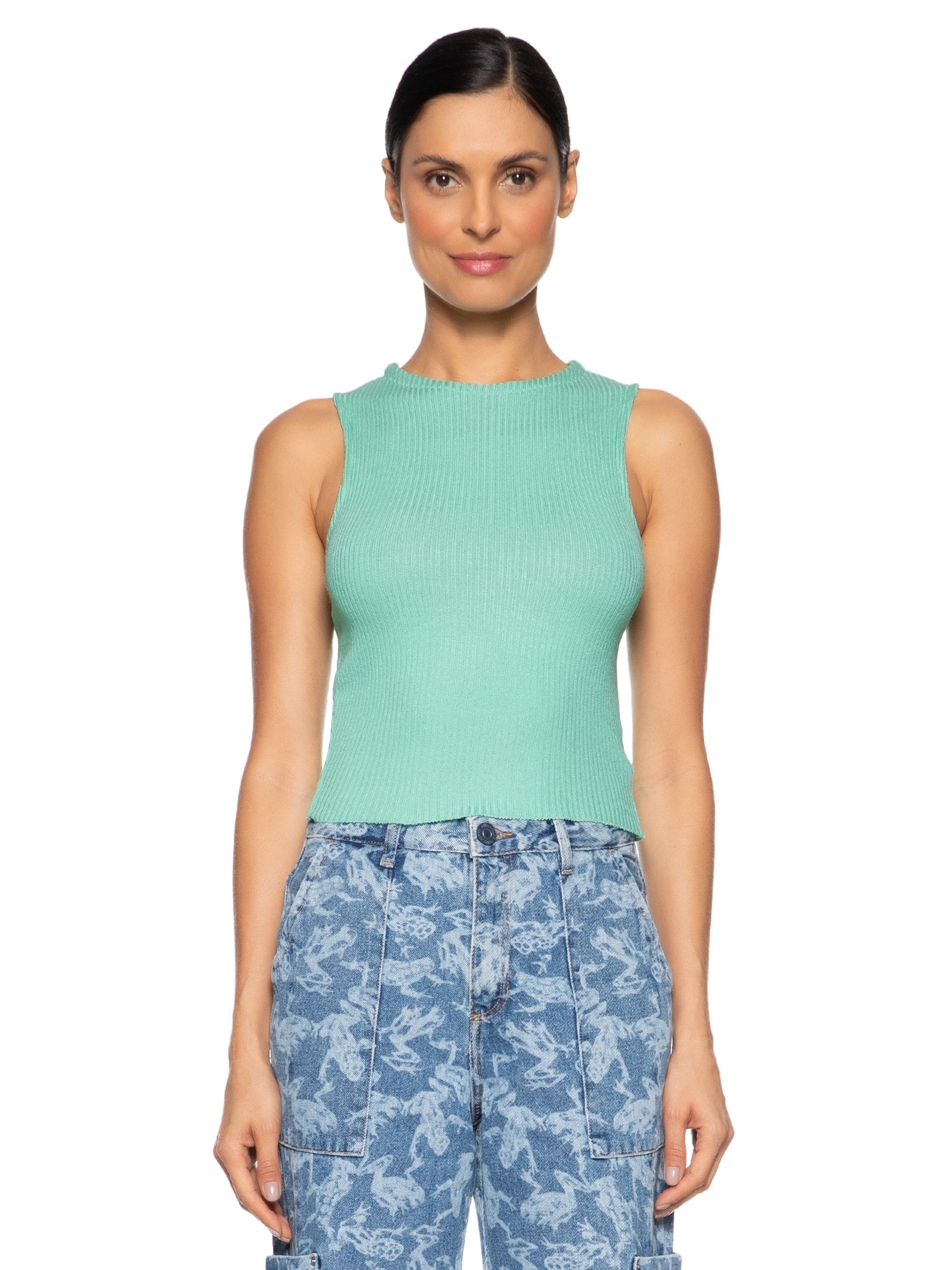 Regata Feminina Em Tricot Azul Market 33