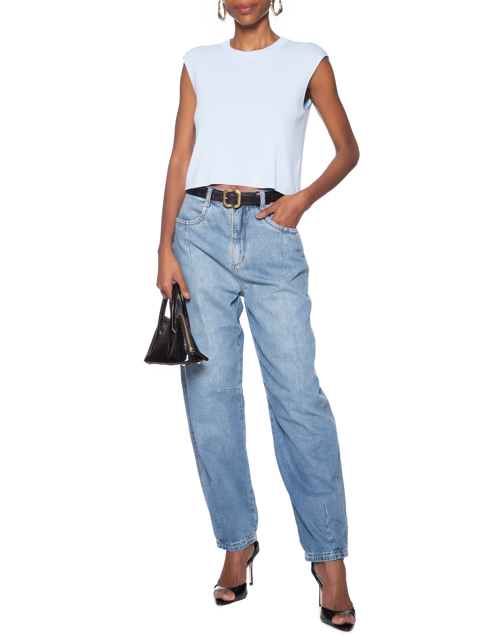 Regata Feminina Em Tricot Azul Market 33