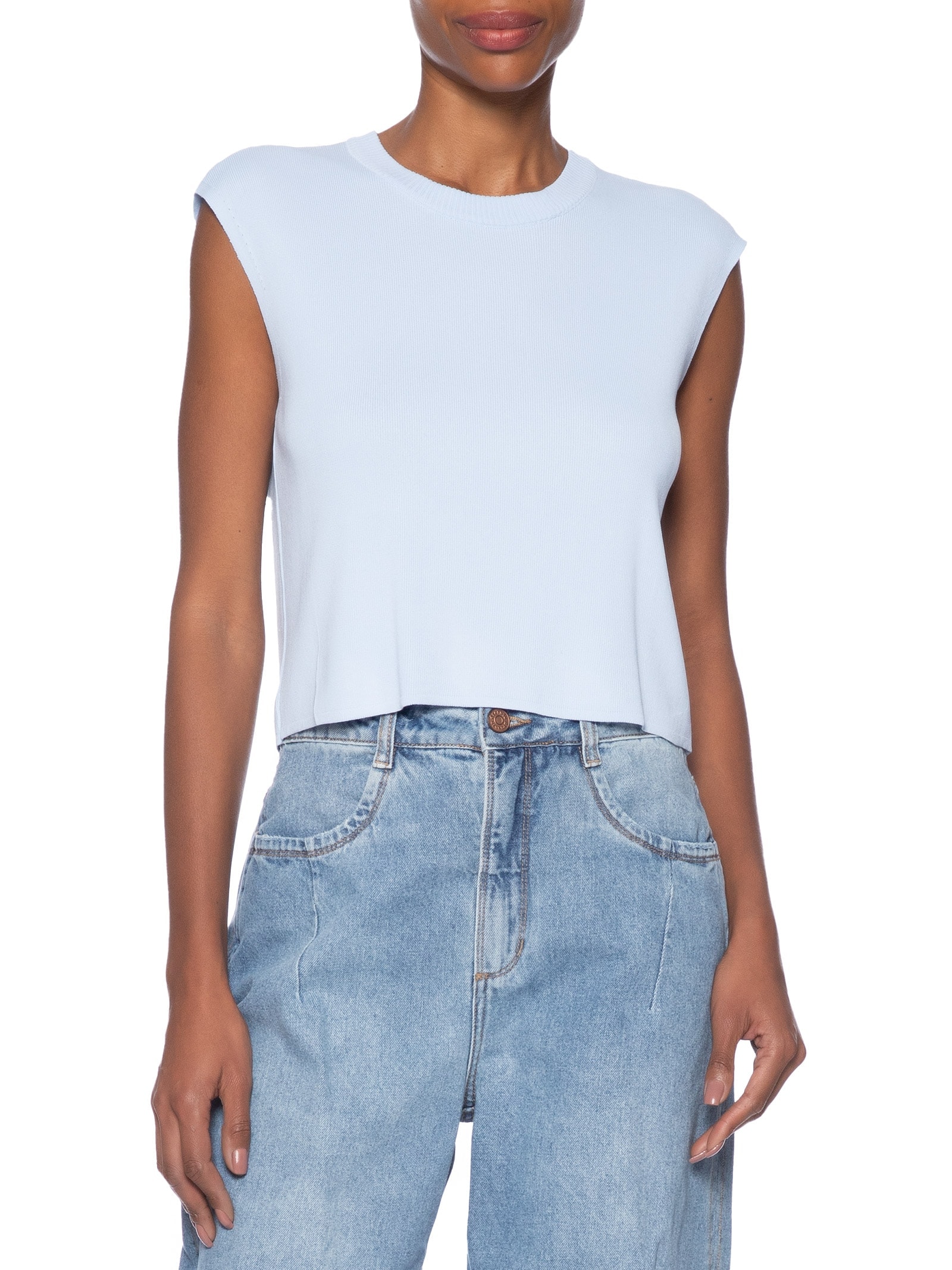 Regata Feminina Em Tricot Azul Market 33