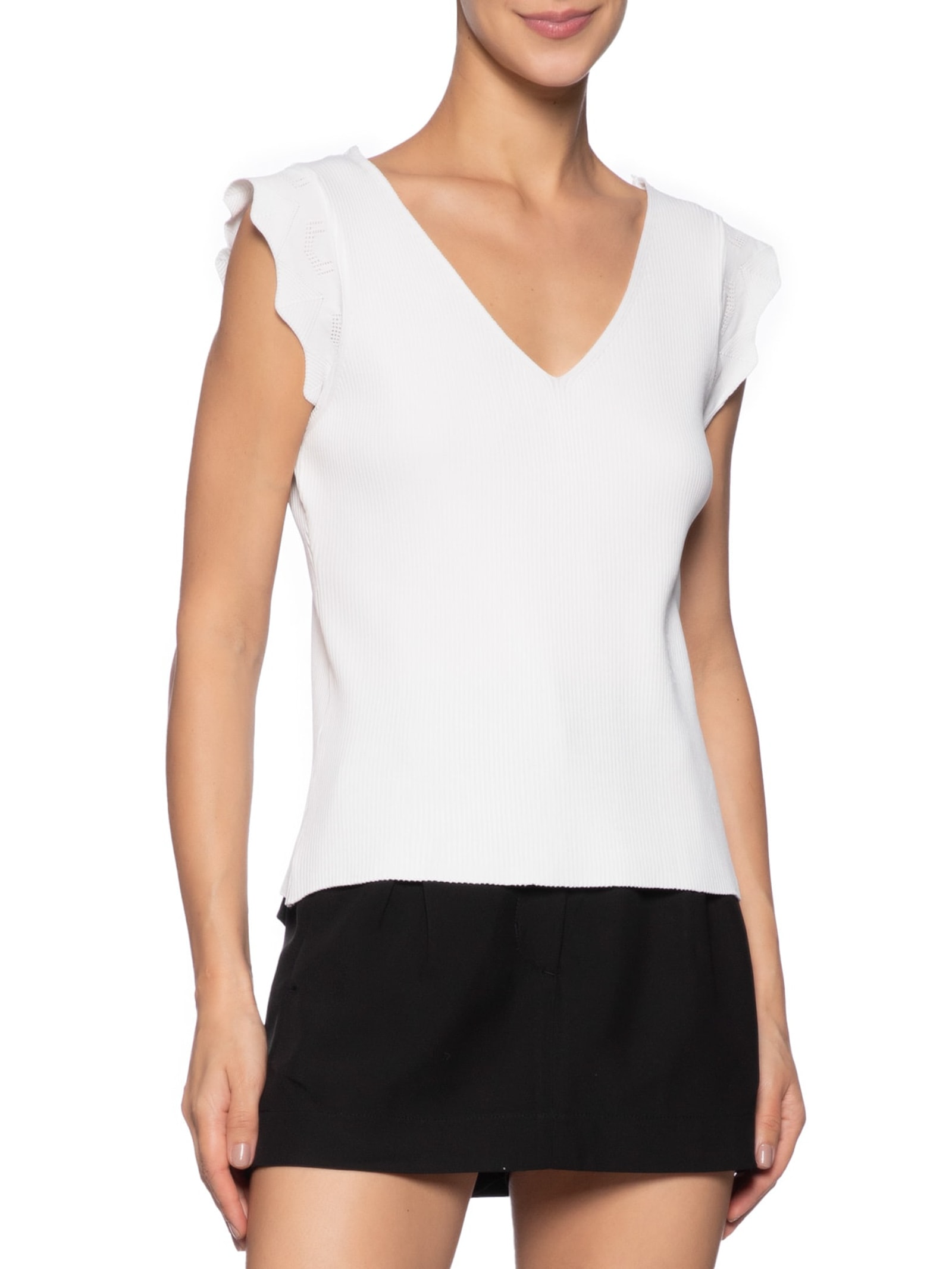 Regata Feminina Em Tricot Branco Market 33