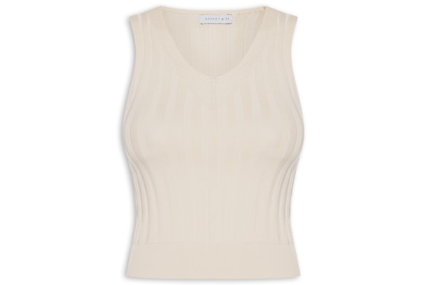 Regata Feminina Em Tricot Canelada - Bege