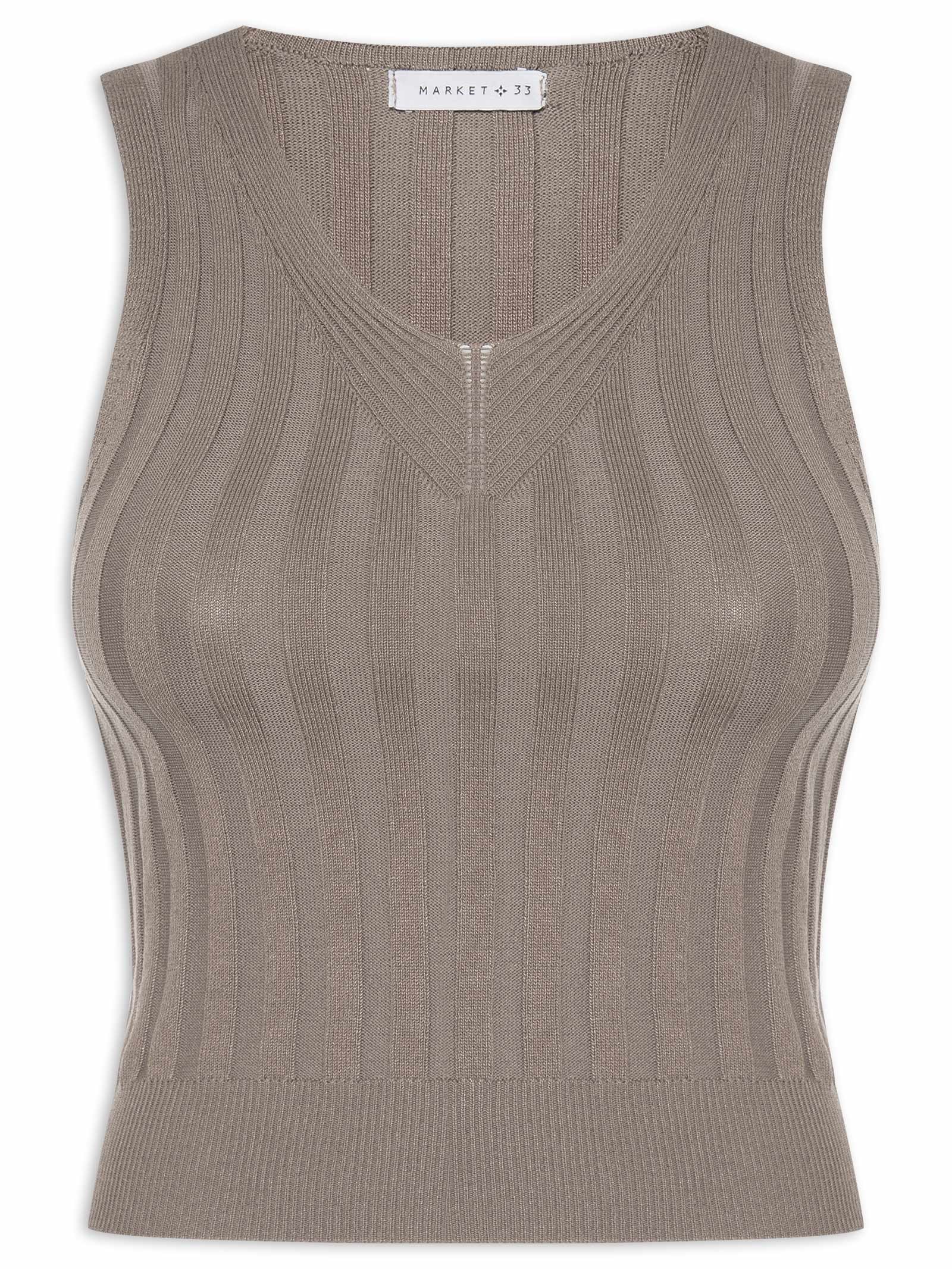 Regata Feminina Em Tricot Canelada Cáqui Market 33